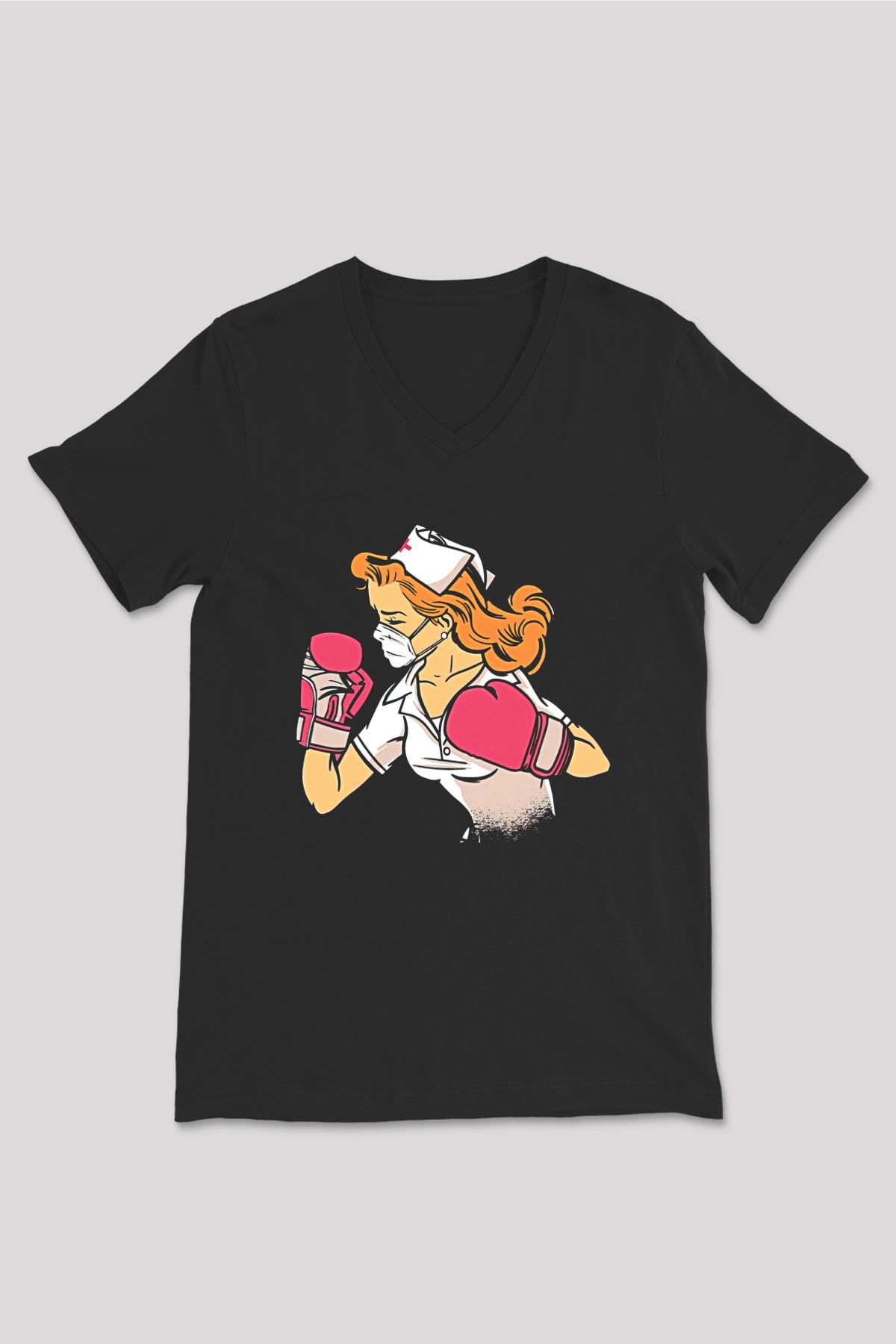 Tıp Bayramı Baskılı Unisex Siyah V Yaka Tişört - Tshirt