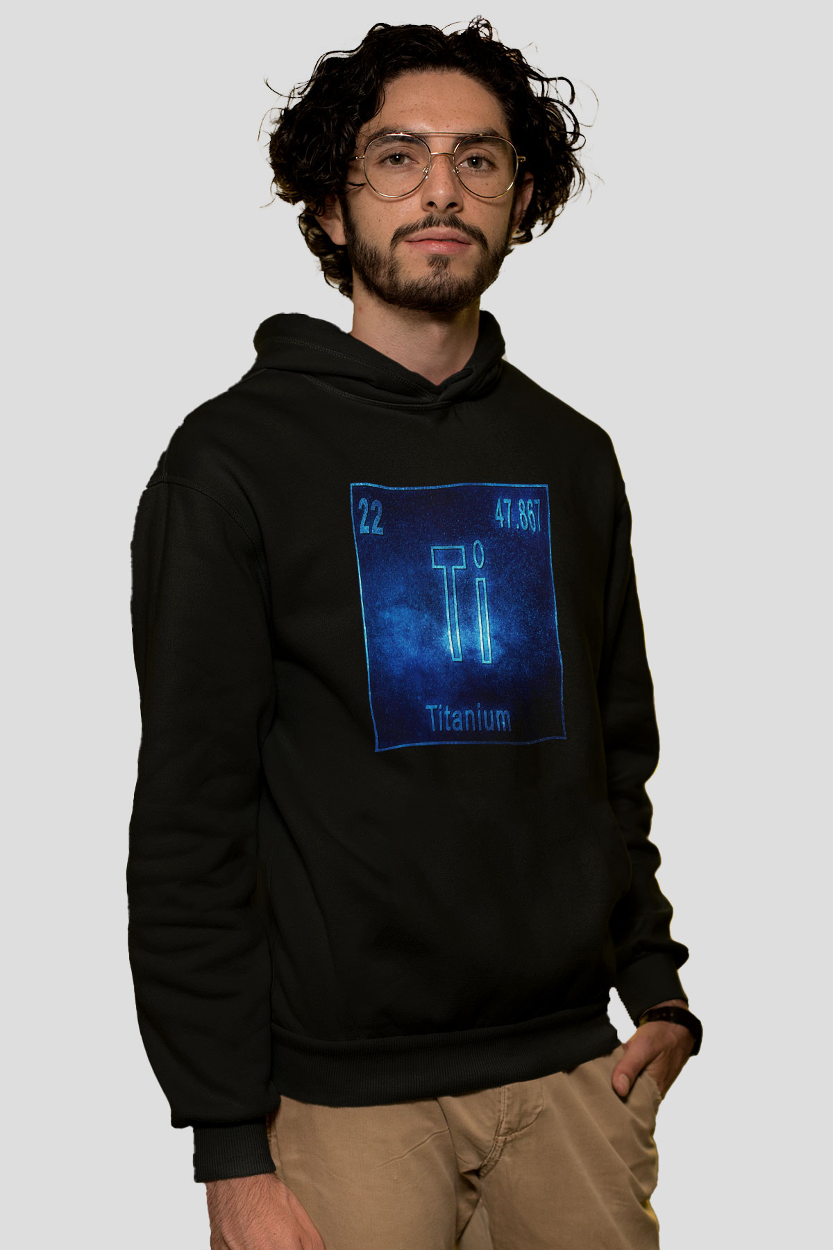 Titanyum Atom Numarası Baskılı Unisex Siyah Hoodie