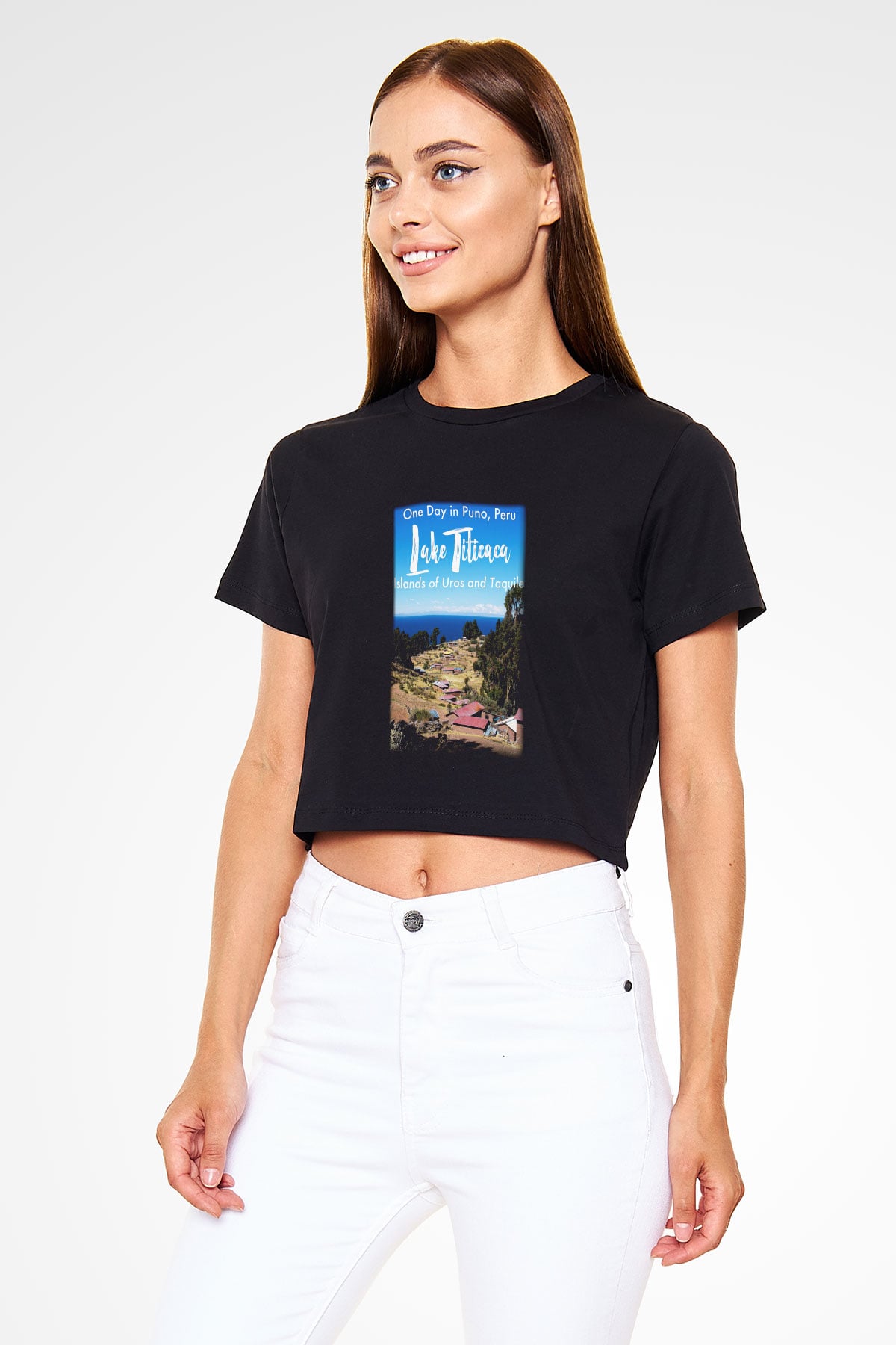 Titikaka Gölü Siyah Crop Top Tişört