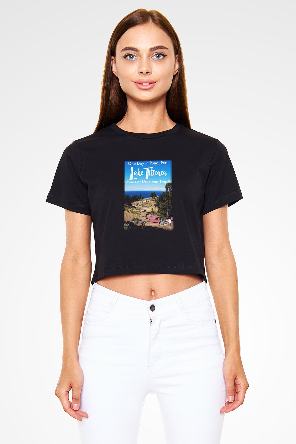 Titikaka Gölü Siyah Crop Top Tişört