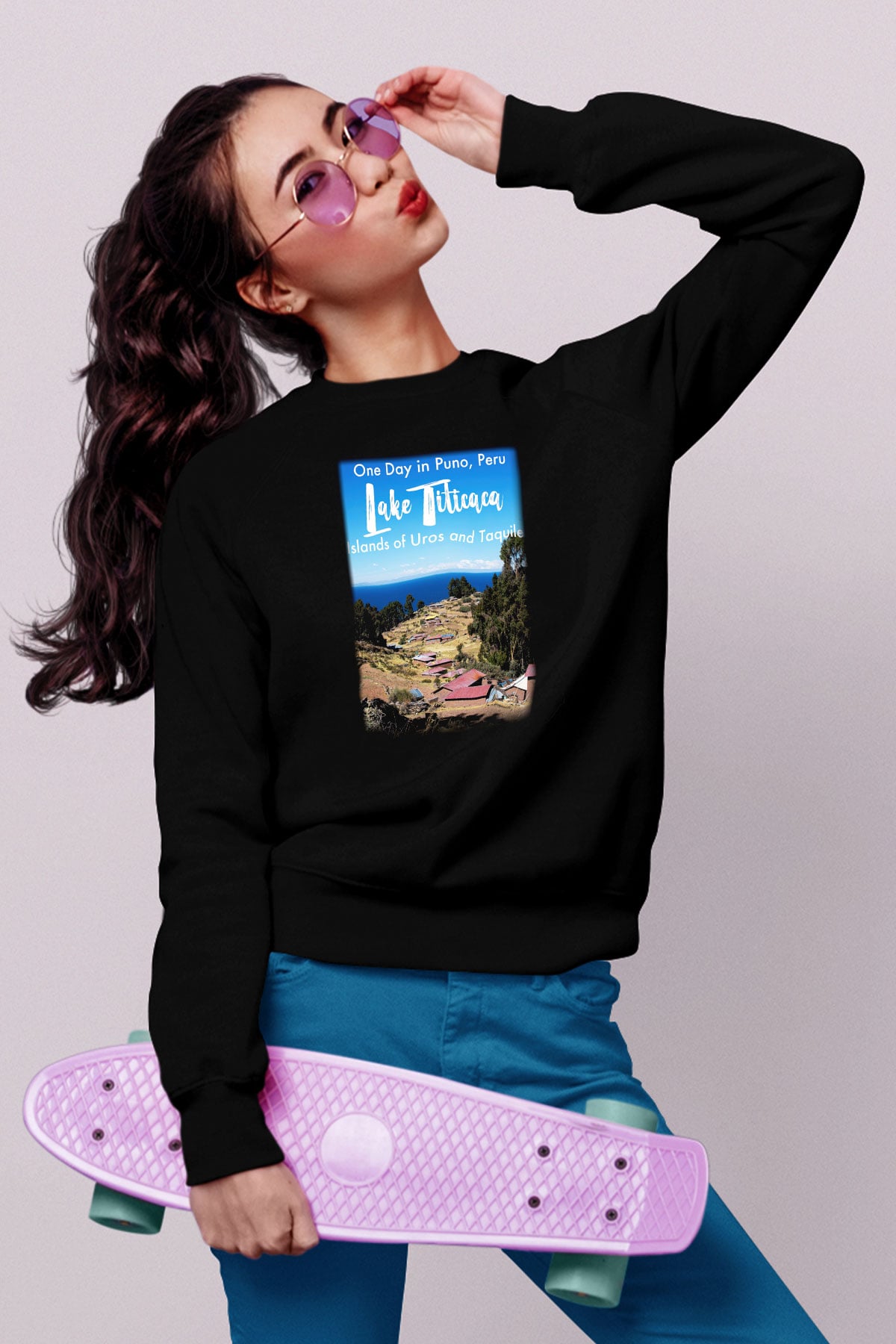 Titikaka Gölü Siyah Unisex Sweatshirt