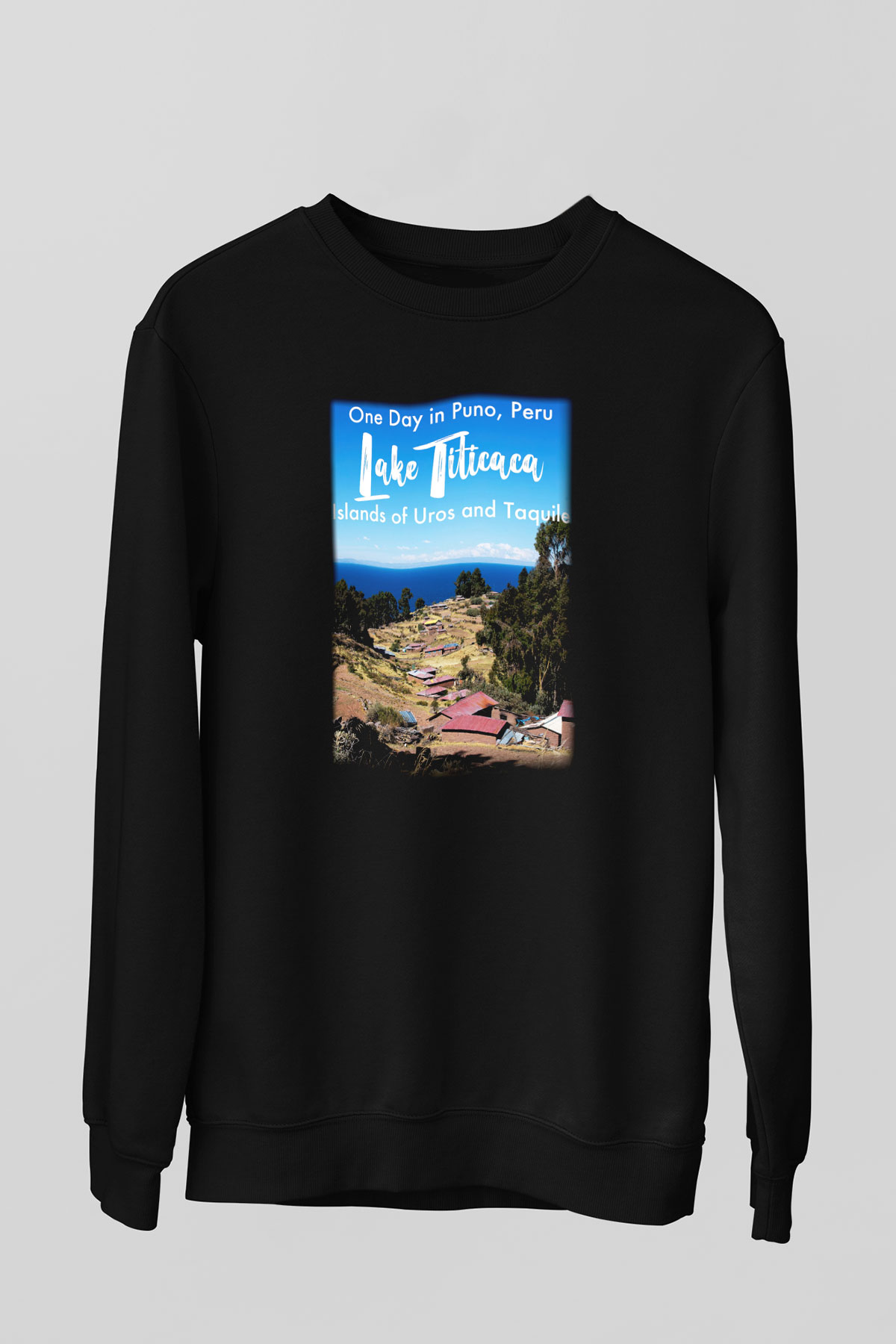 Titikaka Gölü Siyah Unisex Sweatshirt