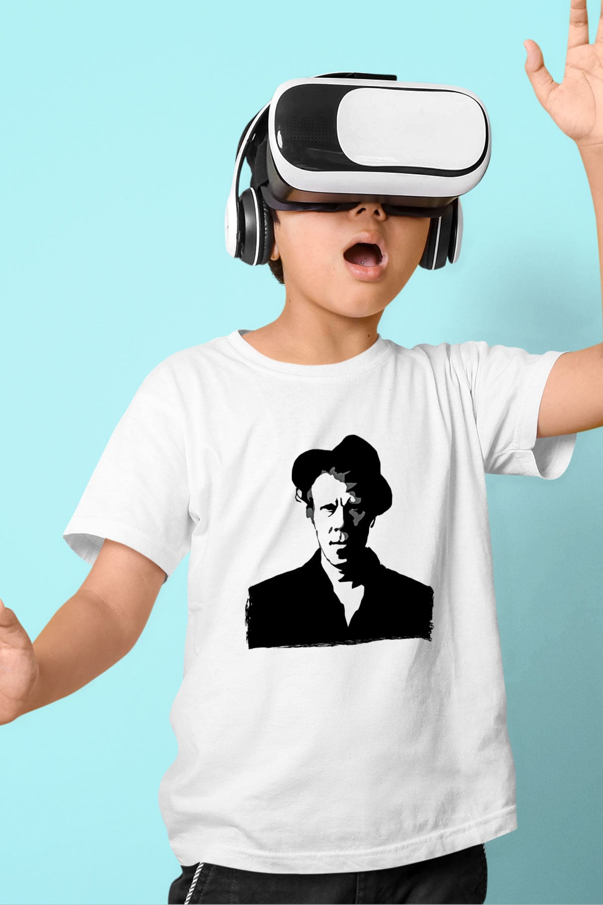 Tom Waits Baskılı Beyaz Unisex Beyaz Çocuk Tişört - Tshirt