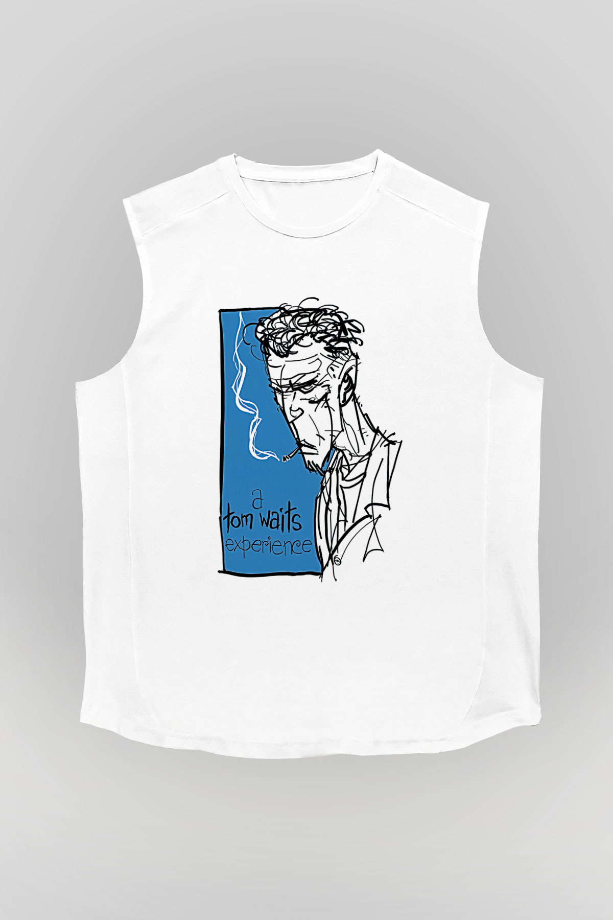 Tom Waits Baskılı Beyaz Unisex Kolsuz Tişört - Tshirt