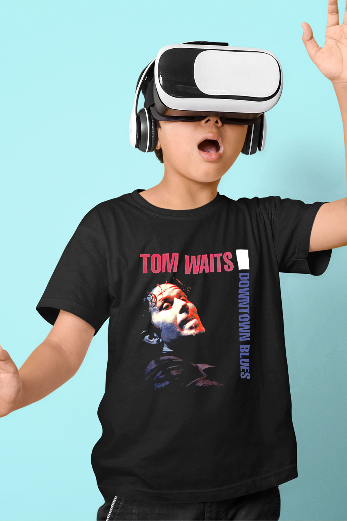 Tom Waits Baskılı Unisex Siyah Çocuk Tişört - Tshirt