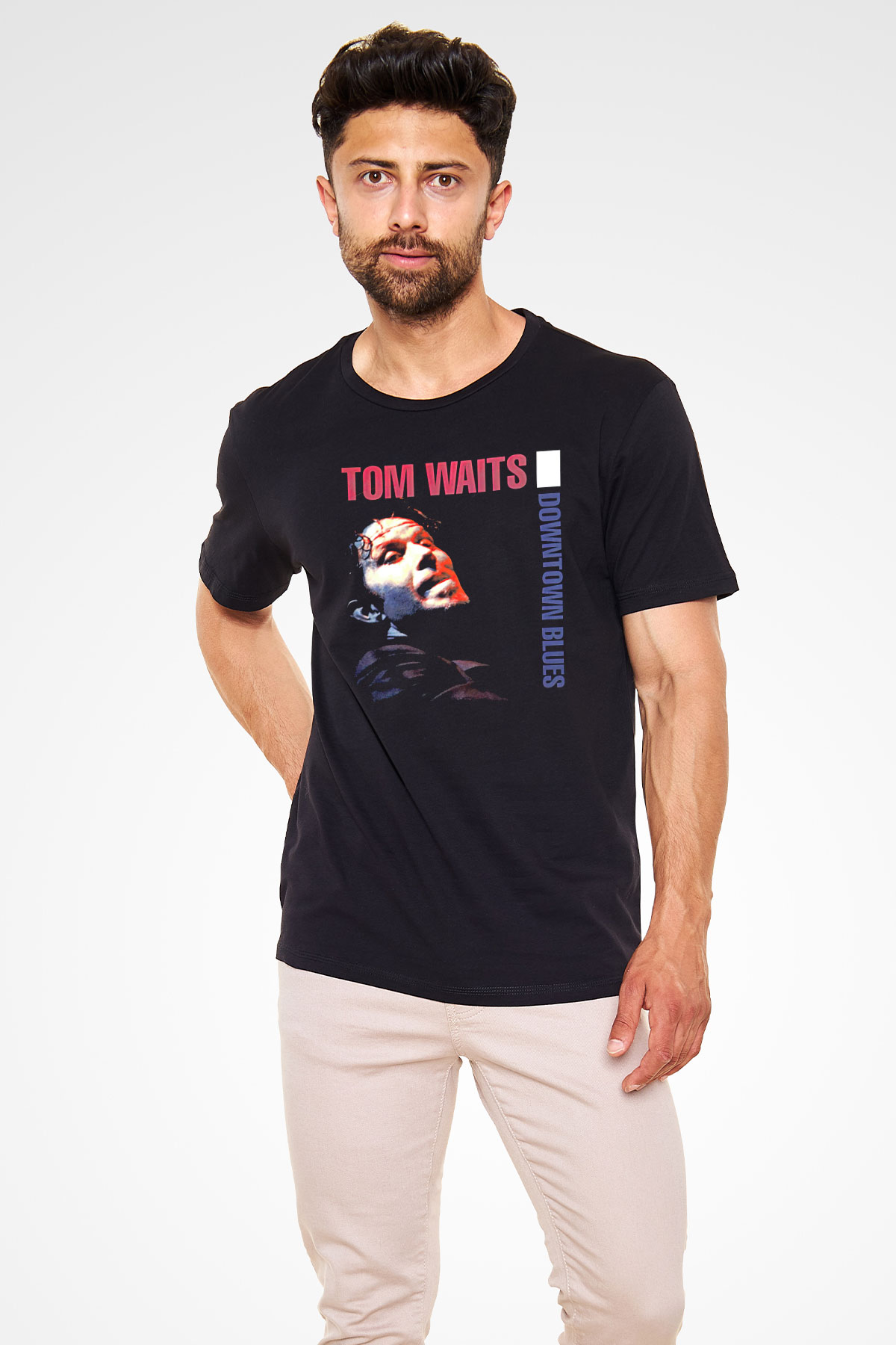 Tom Waits Baskılı Unisex Siyah Tişört - Tshirt