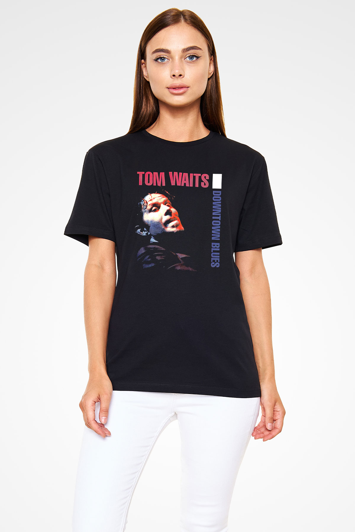 Tom Waits Baskılı Unisex Siyah Tişört - Tshirt