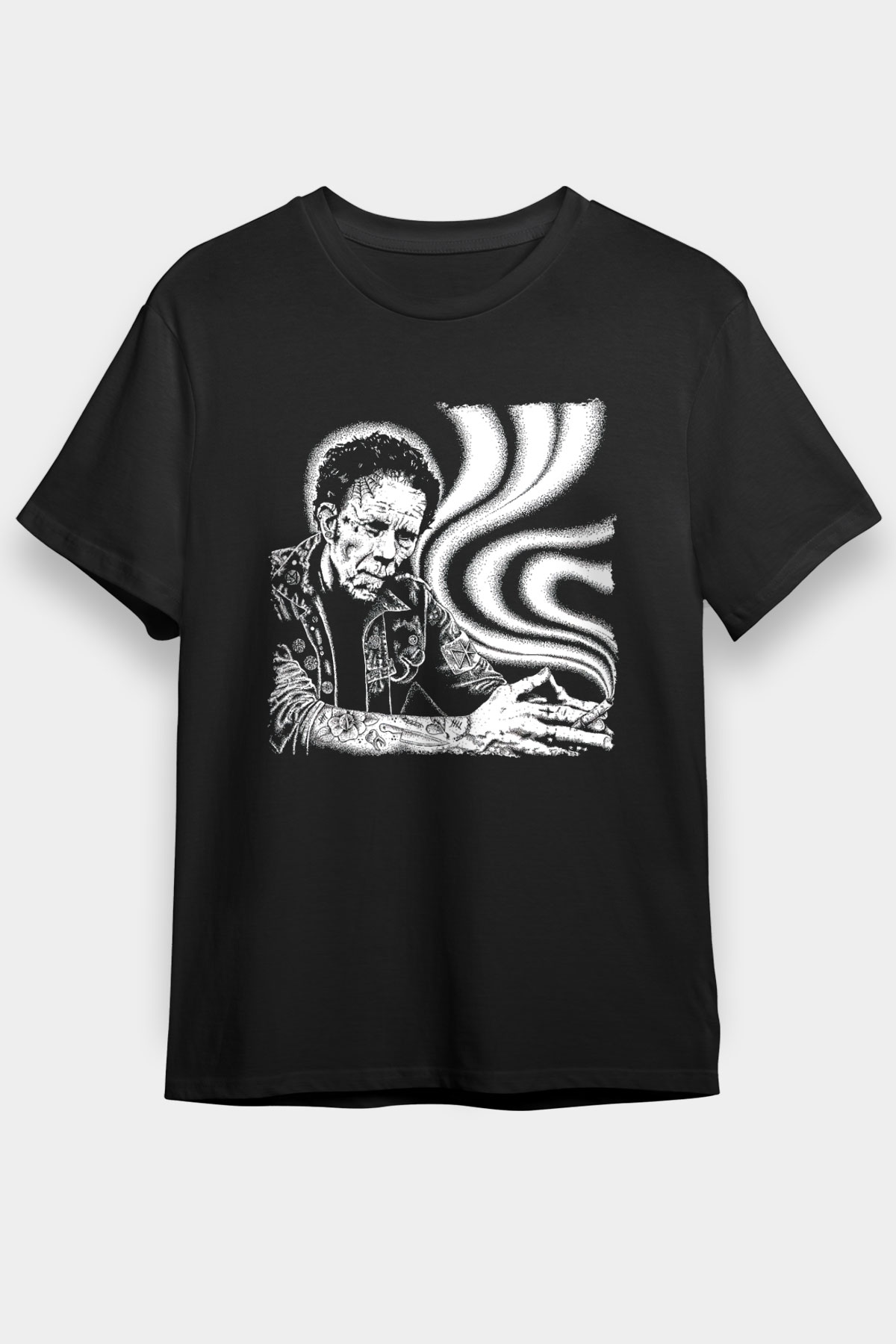 Tom Waits Baskılı Unisex Siyah Tişört - Tshirt