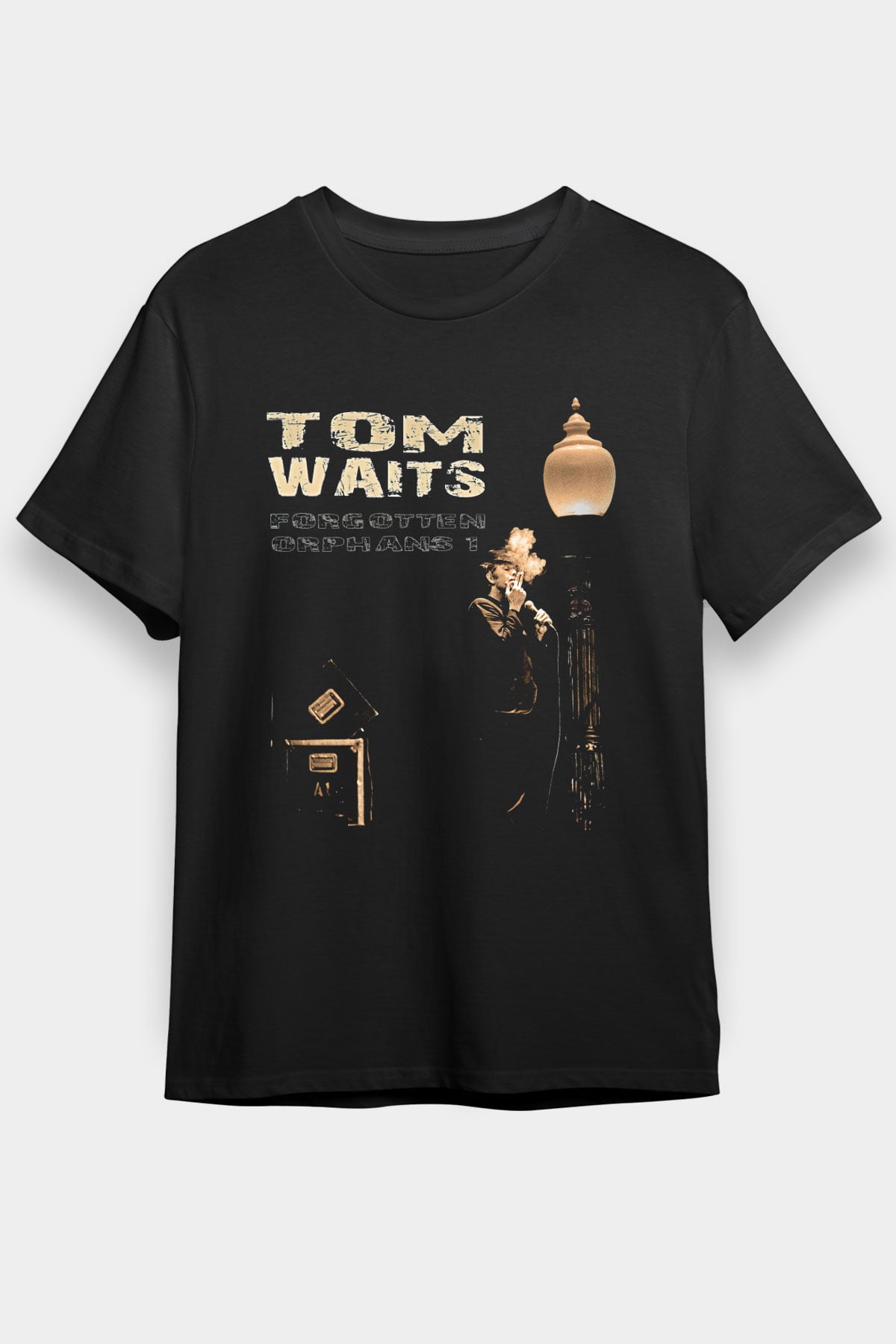 Tom Waits Baskılı Unisex Siyah Tişört - Tshirt