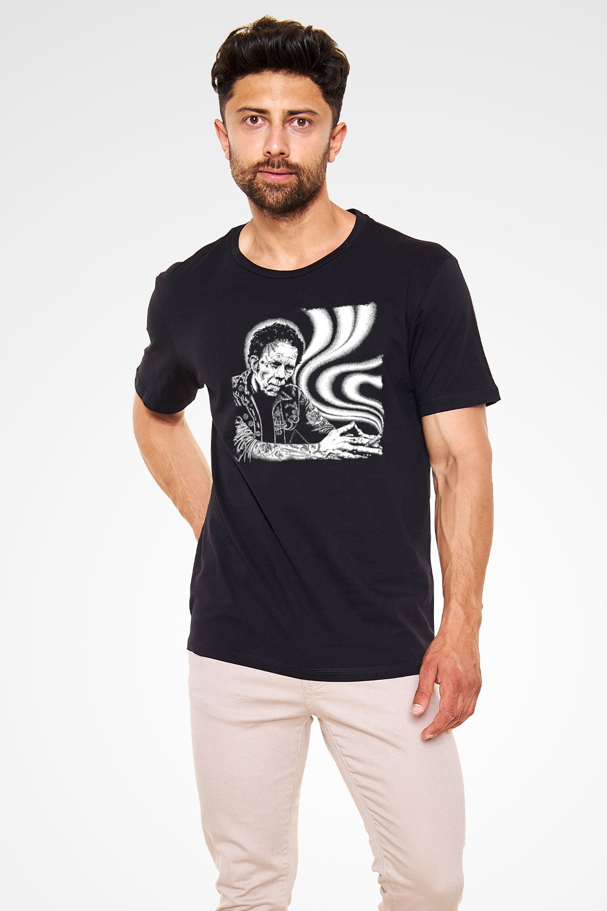 Tom Waits Baskılı Unisex Siyah Tişört - Tshirt