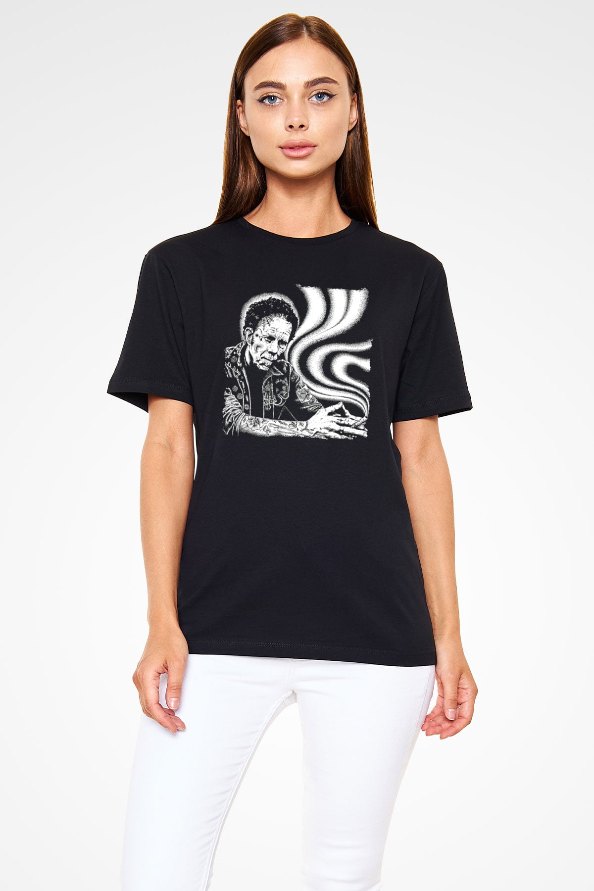 Tom Waits Baskılı Unisex Siyah Tişört - Tshirt