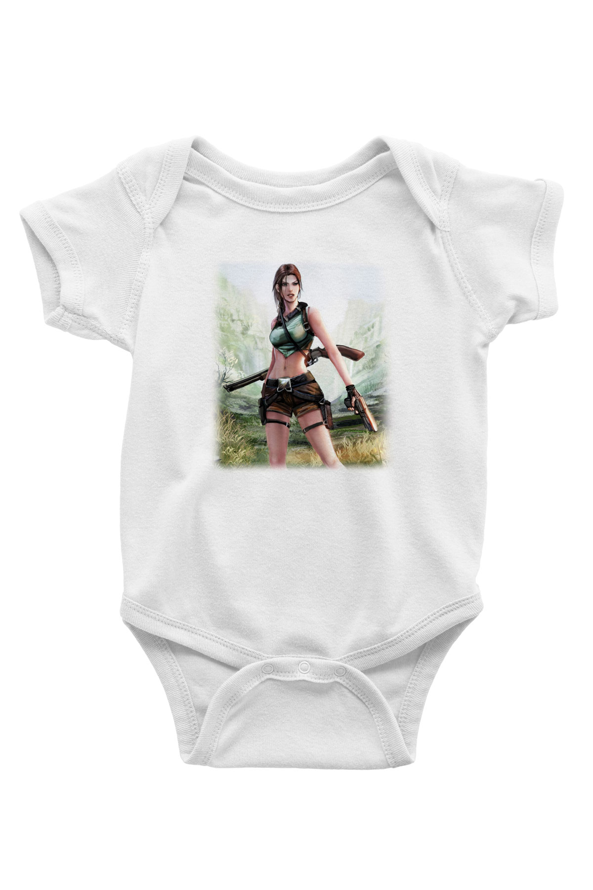 Tomb Raider Baskılı Beyaz Unisex Bebek Body - Zıbın