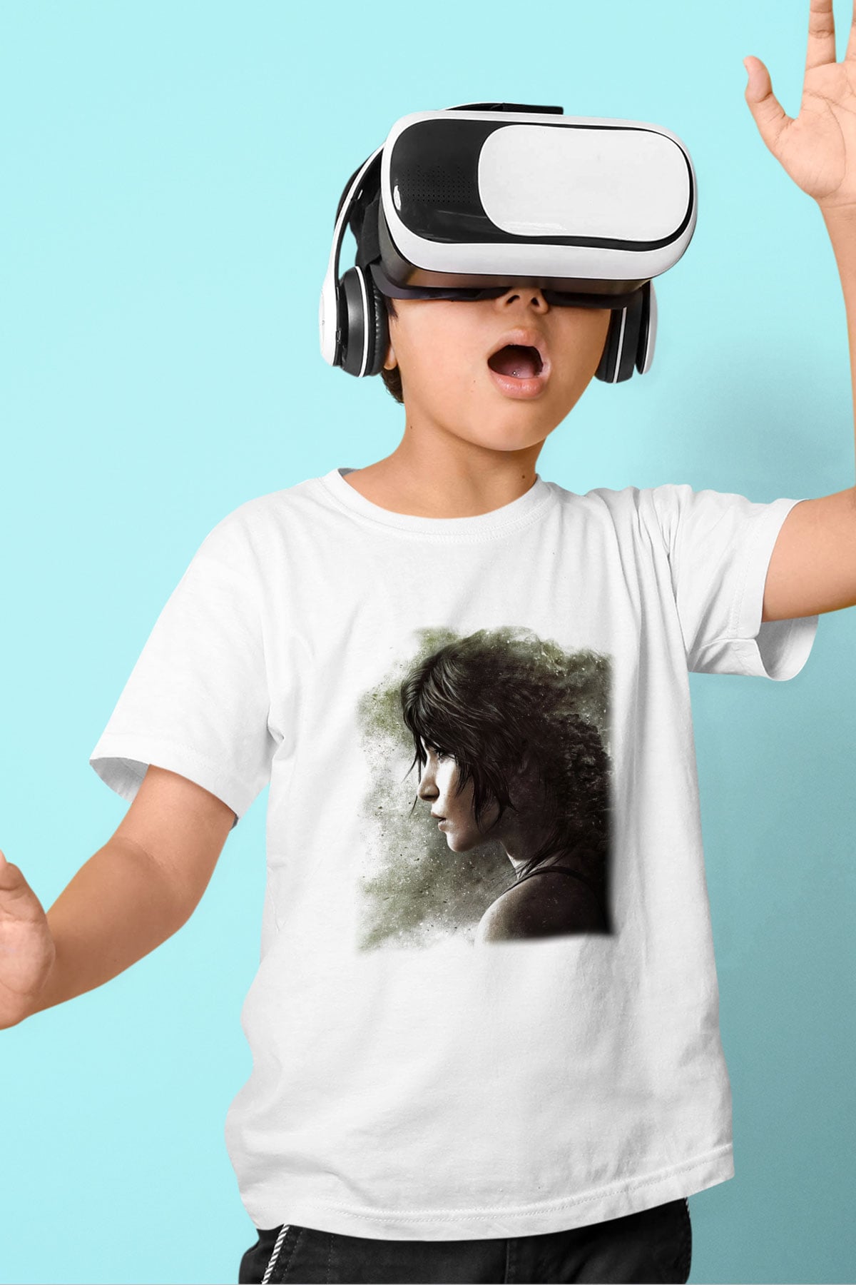 Tomb Raider Baskılı Beyaz Unisex Çocuk Tişört