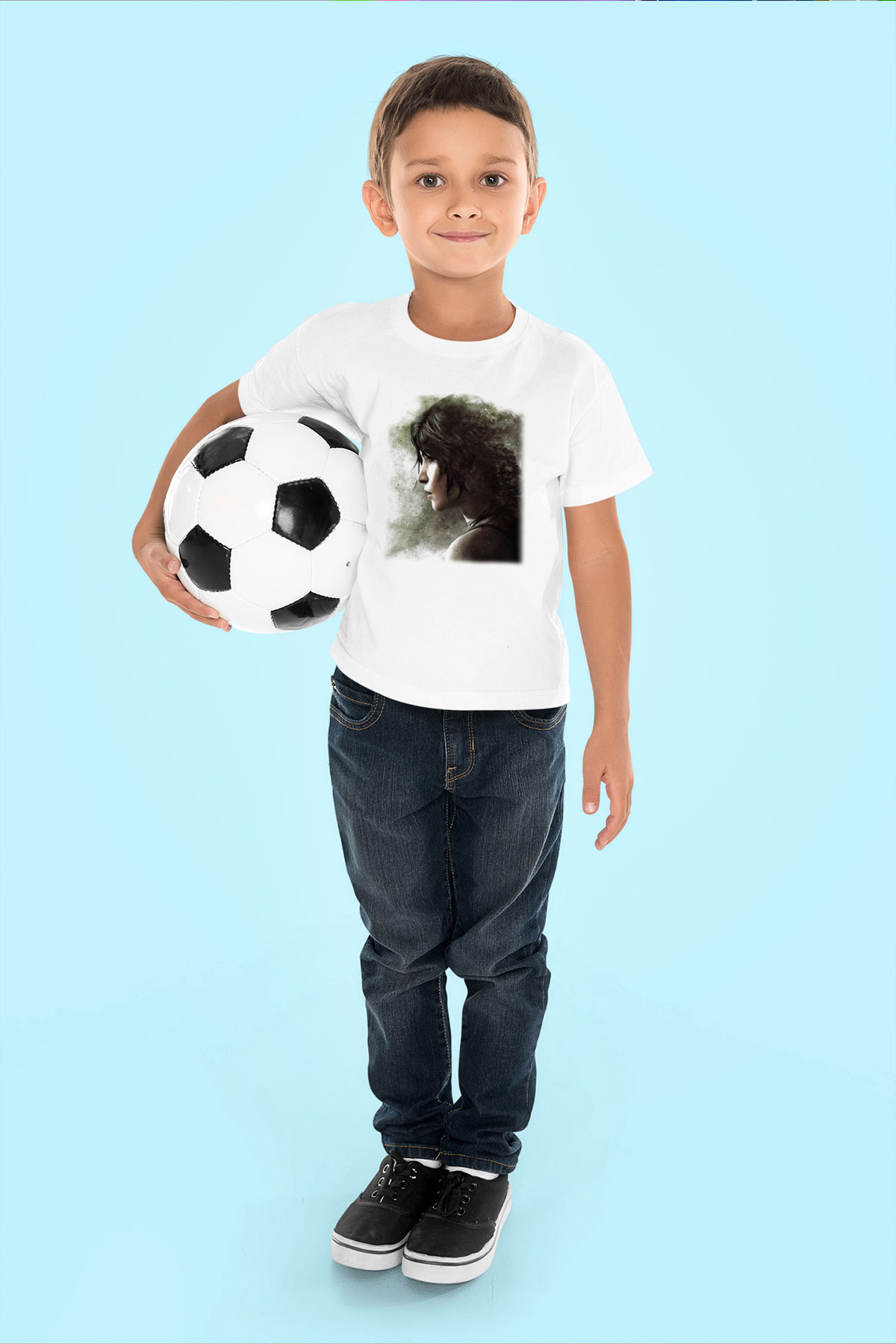 Tomb Raider Baskılı Beyaz Unisex Çocuk Tişört