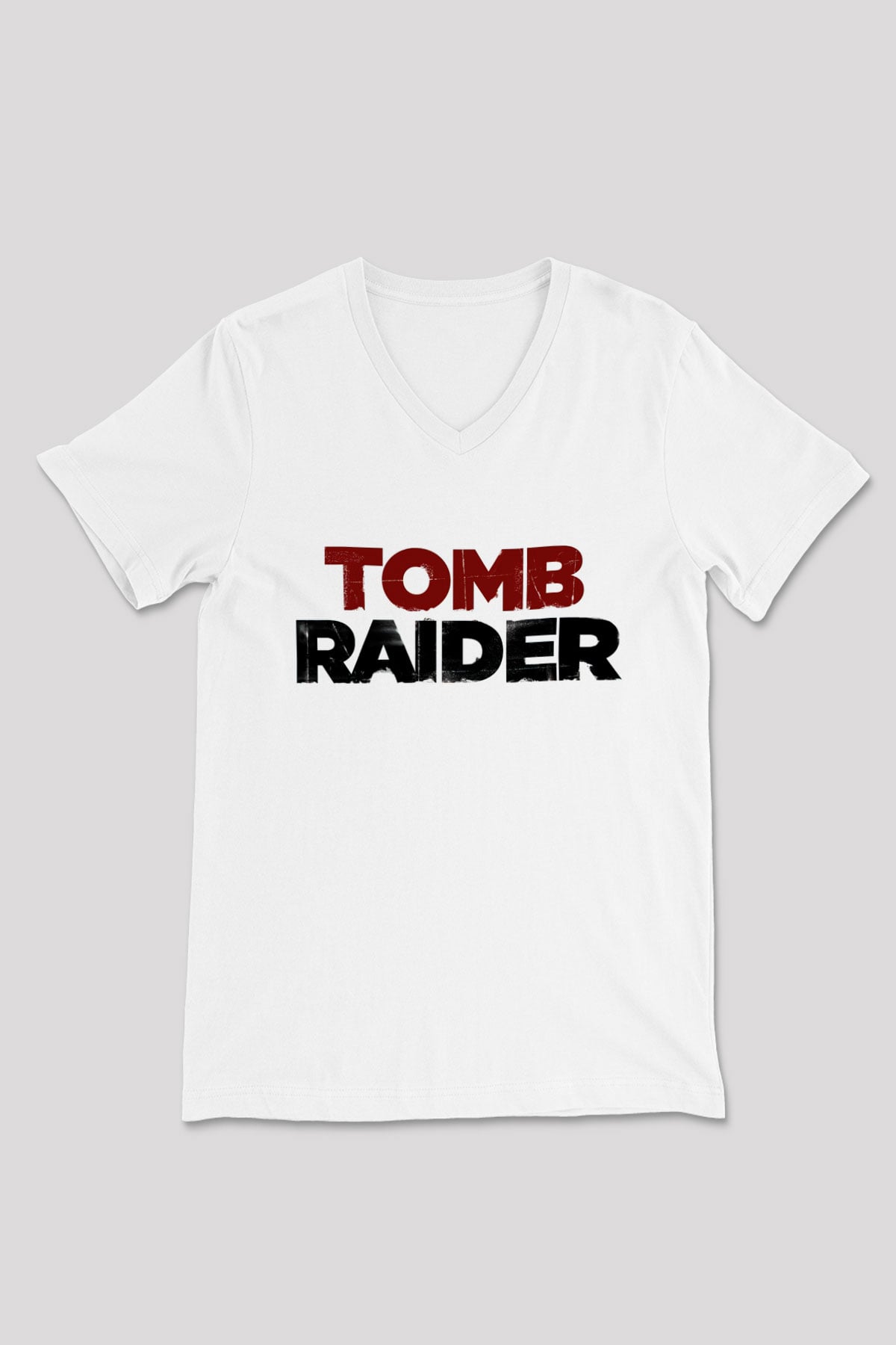 Tomb Raider Beyaz Unisex V Yaka Tişört T-Shirt