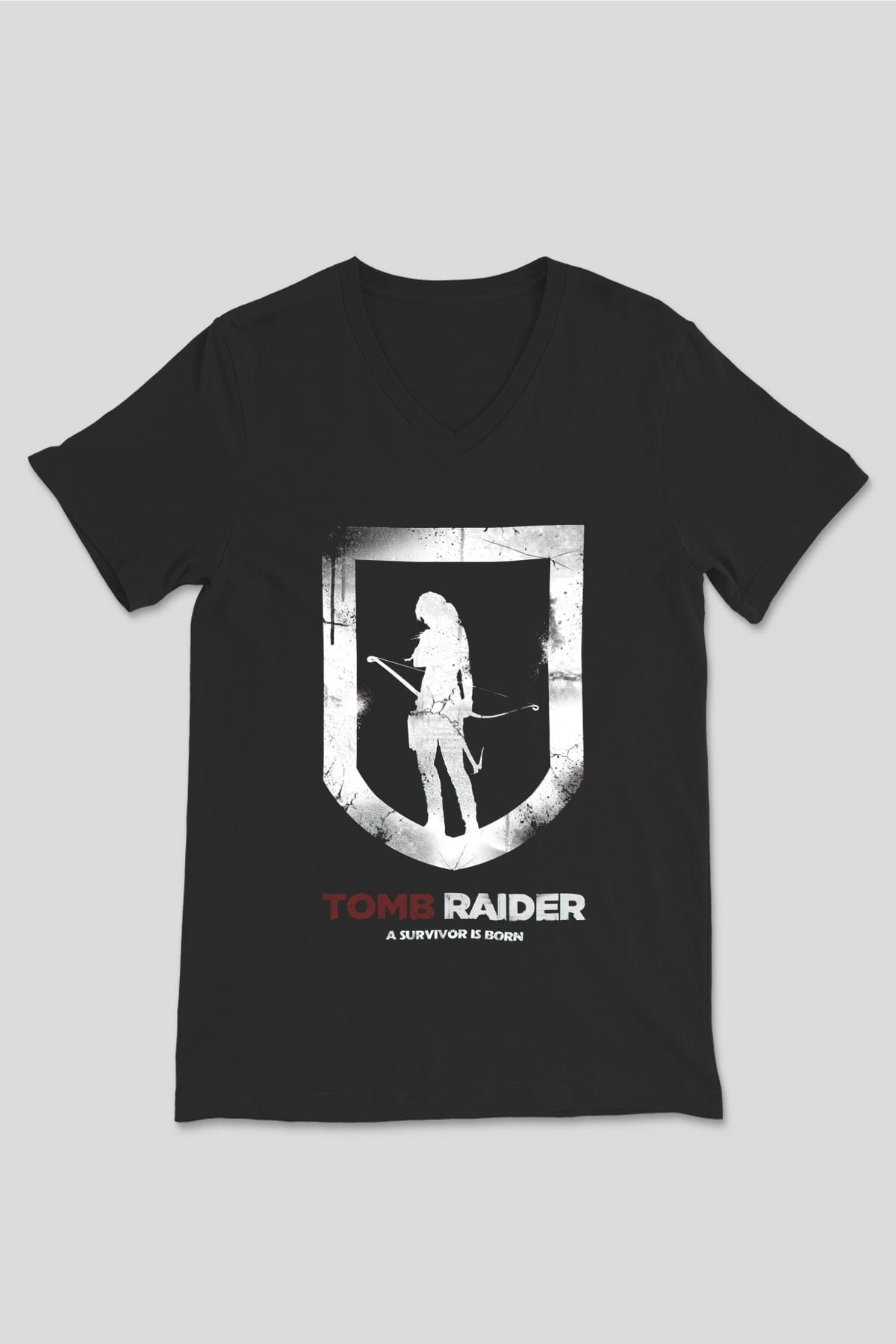 Tomb Raider Siyah Unisex V Yaka Tişört T-Shirt