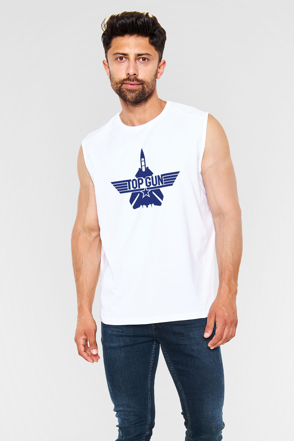 Top Gun Beyaz Unisex Kolsuz Tişört