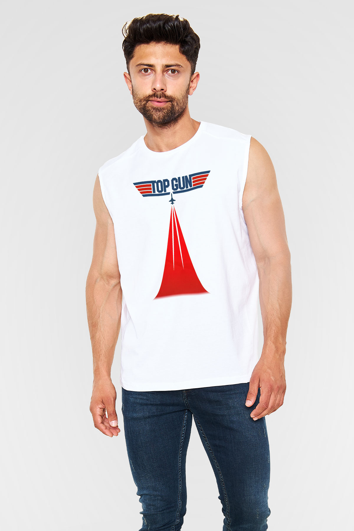 Top Gun Beyaz Unisex Kolsuz Tişört