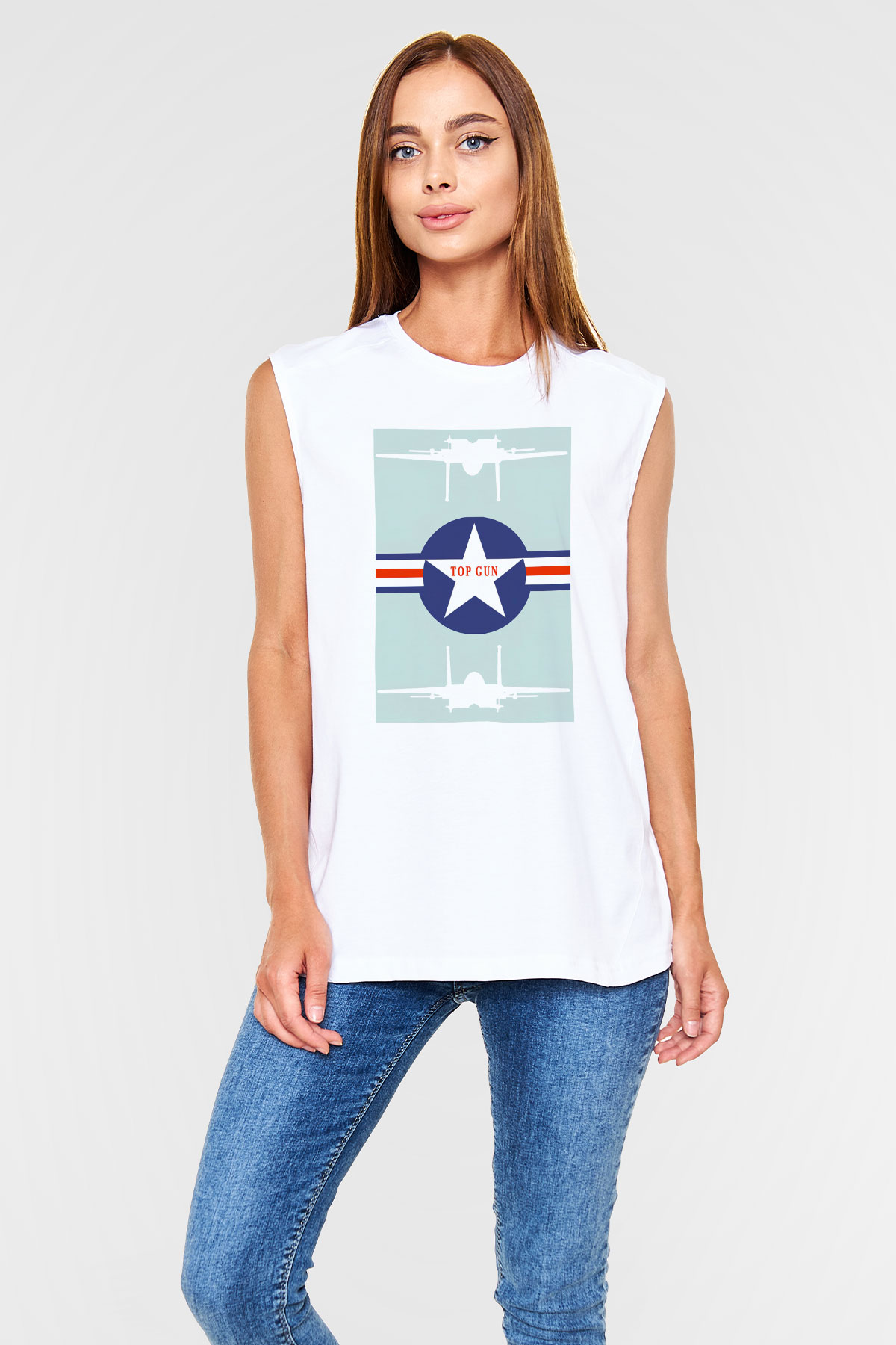 Top Gun Beyaz Unisex Kolsuz Tişört