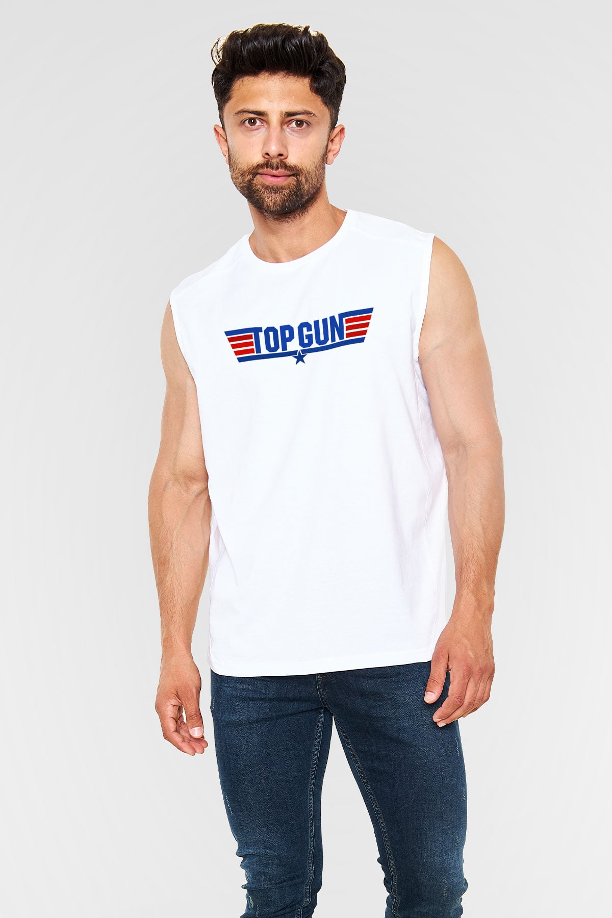 Top Gun Beyaz Unisex Kolsuz Tişört