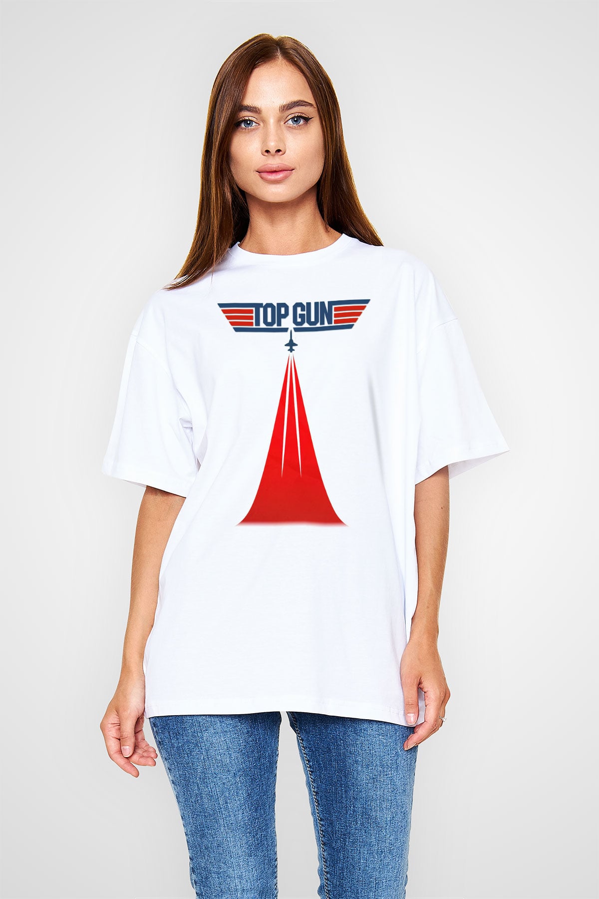 Top Gun Beyaz Unisex Oversize Tişört T-Shirt