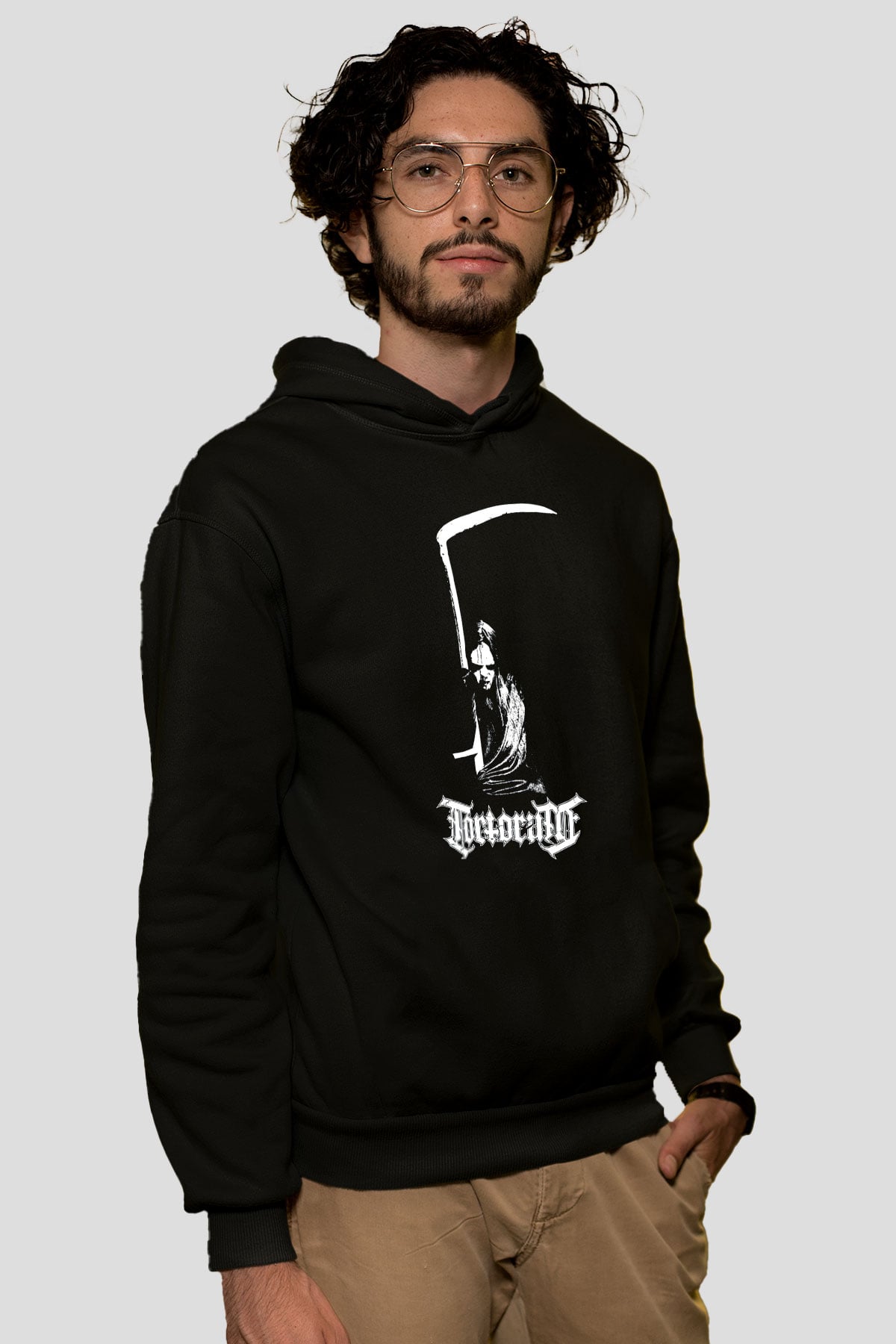 Tortorum Baskılı Unisex Siyah Kapüşonlu Sweatshirt