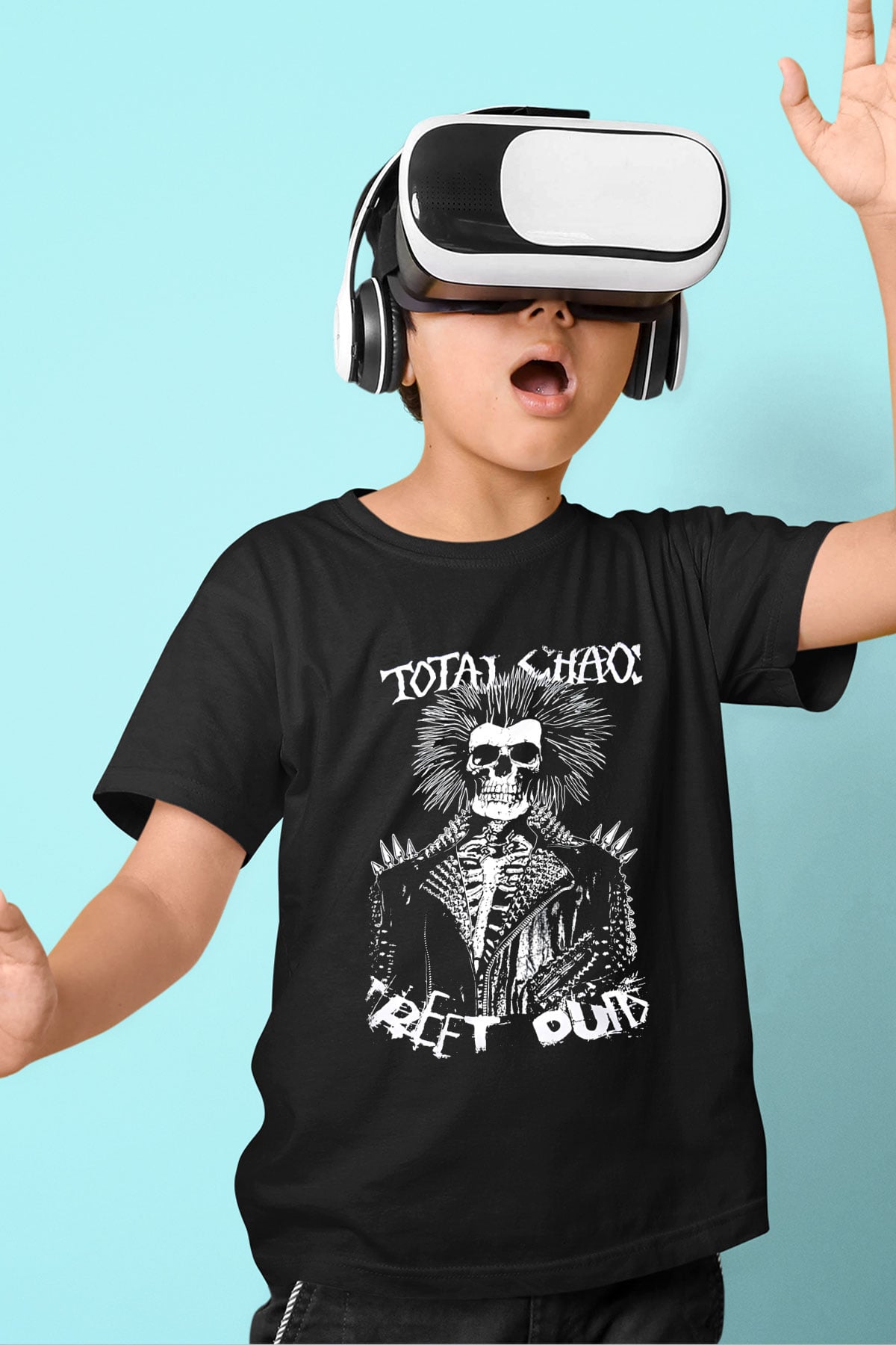 Total Chaos Baskılı Unisex Siyah Çocuk Tişört - Tshirt