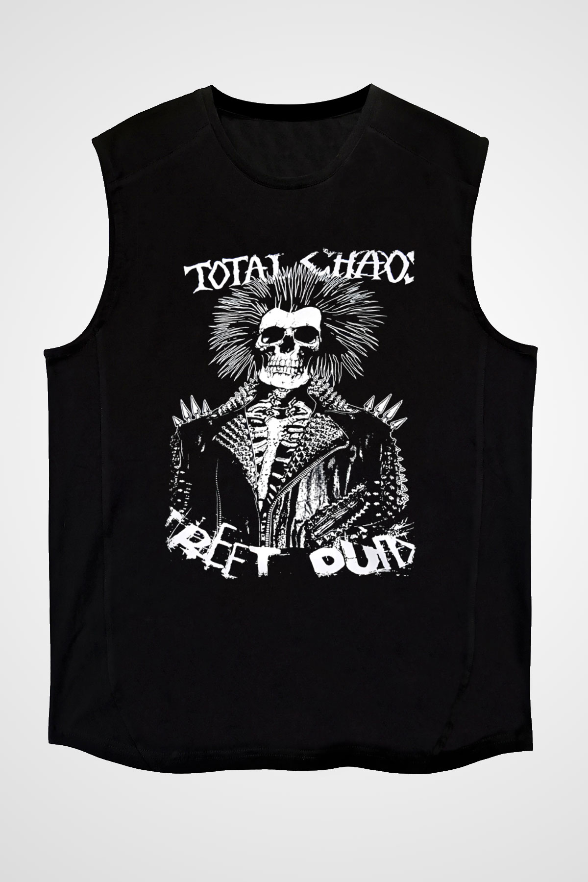 Total Chaos Baskılı Unisex Siyah Kolsuz Tişört - Tshirt