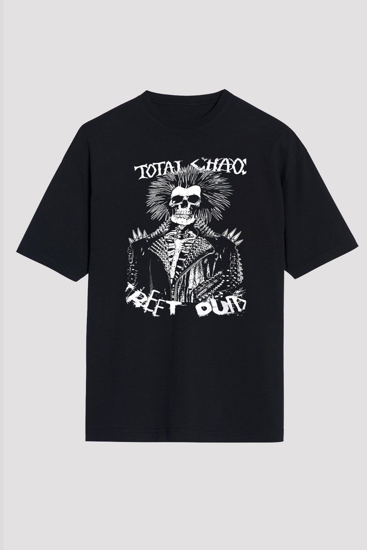 Total Chaos Baskılı Unisex Siyah Oversize Tişört - Tshirt