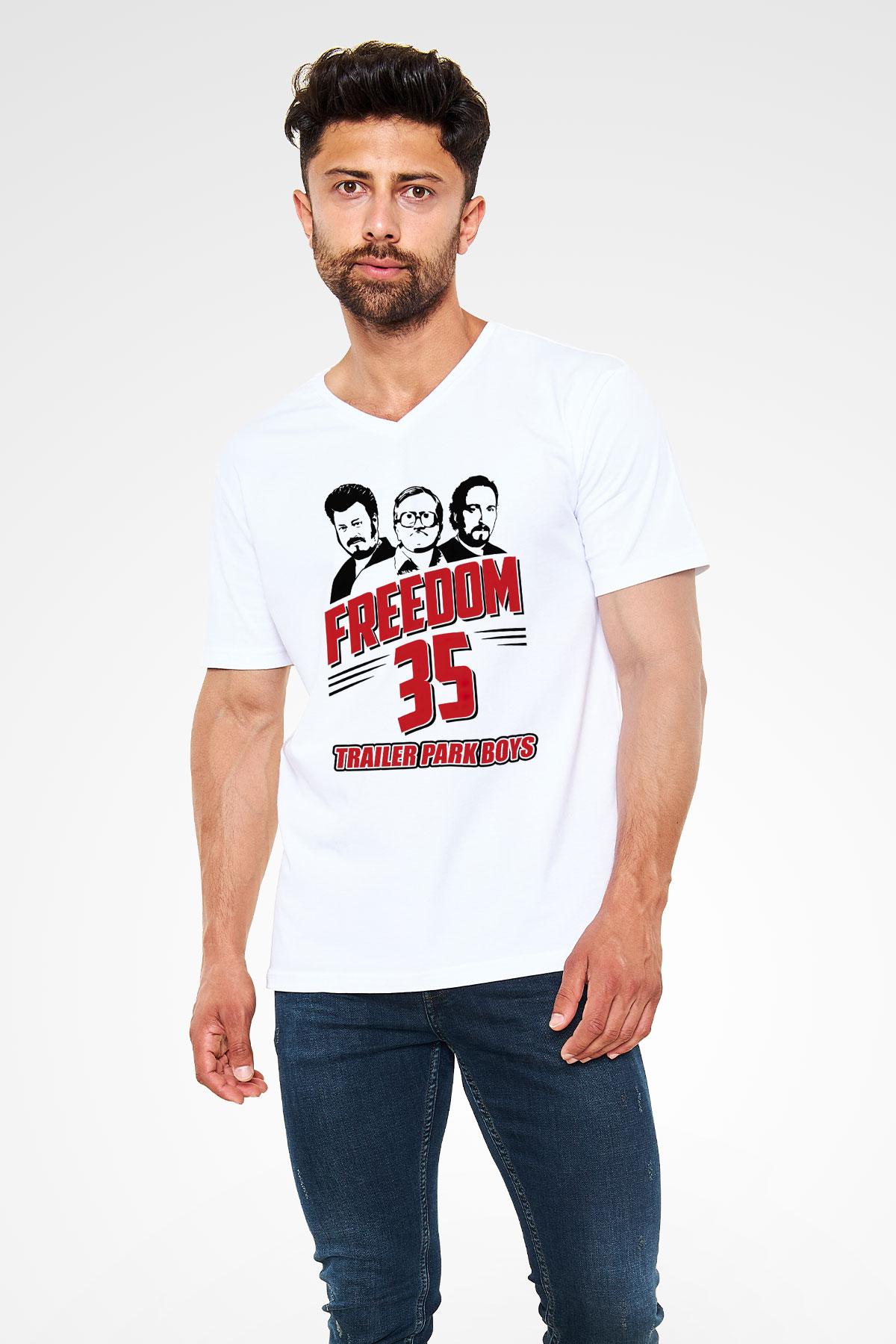 Trailer Park Boys Beyaz Unisex V Yaka Tişört T-Shirt