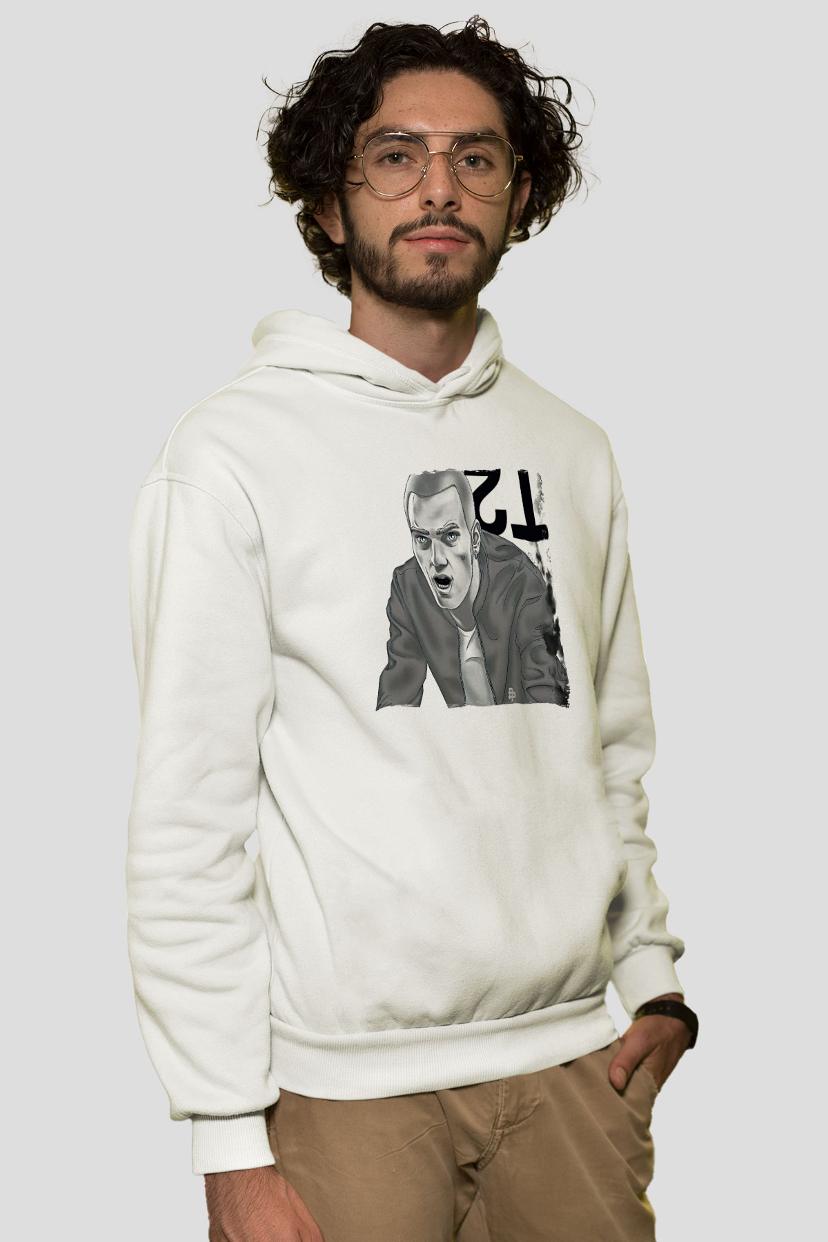 Trainspotting Baskılı Beyaz Unisex Hoodie