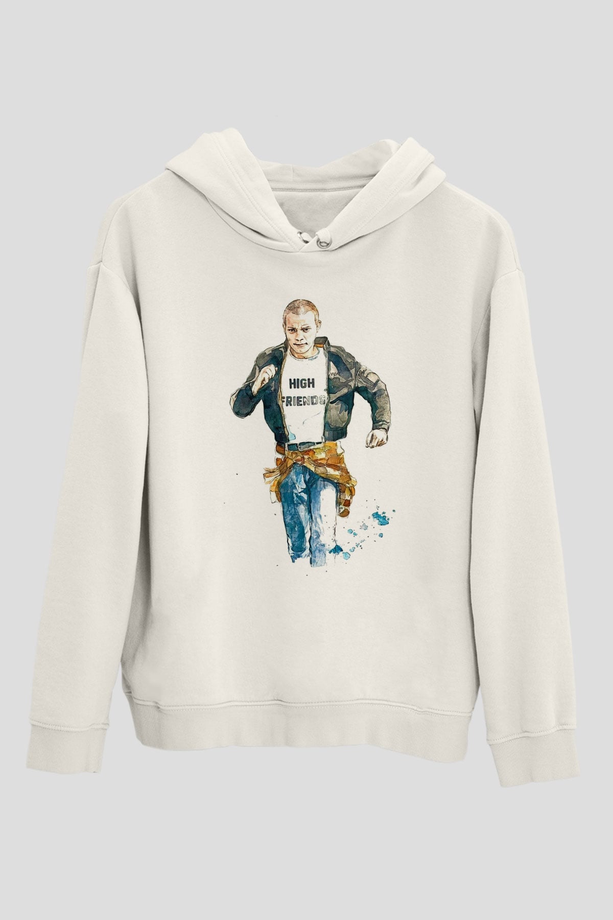Trainspotting Baskılı Beyaz Unisex Hoodie