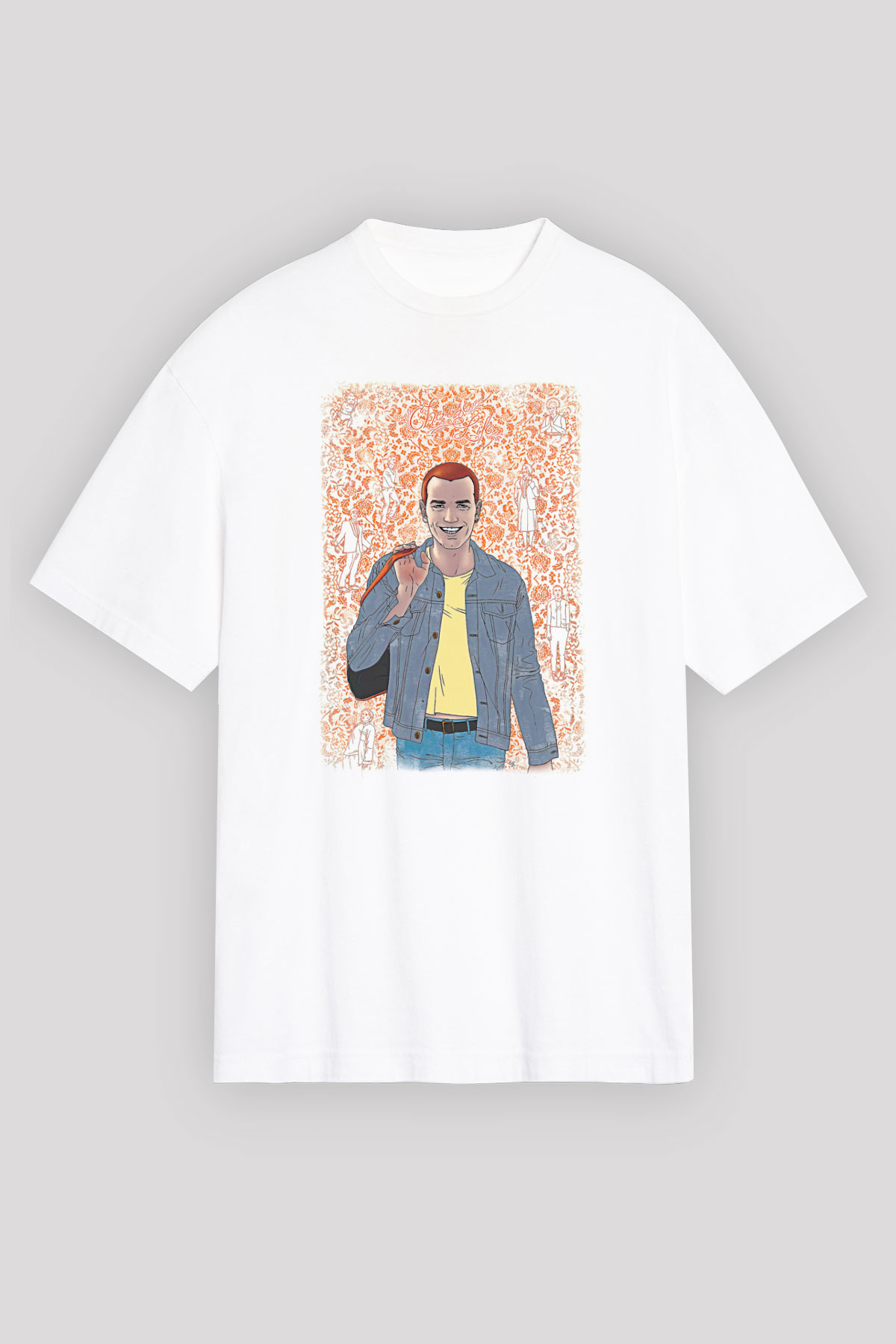Trainspotting Baskılı Beyaz Unisex Oversize Tişört - Tshirt