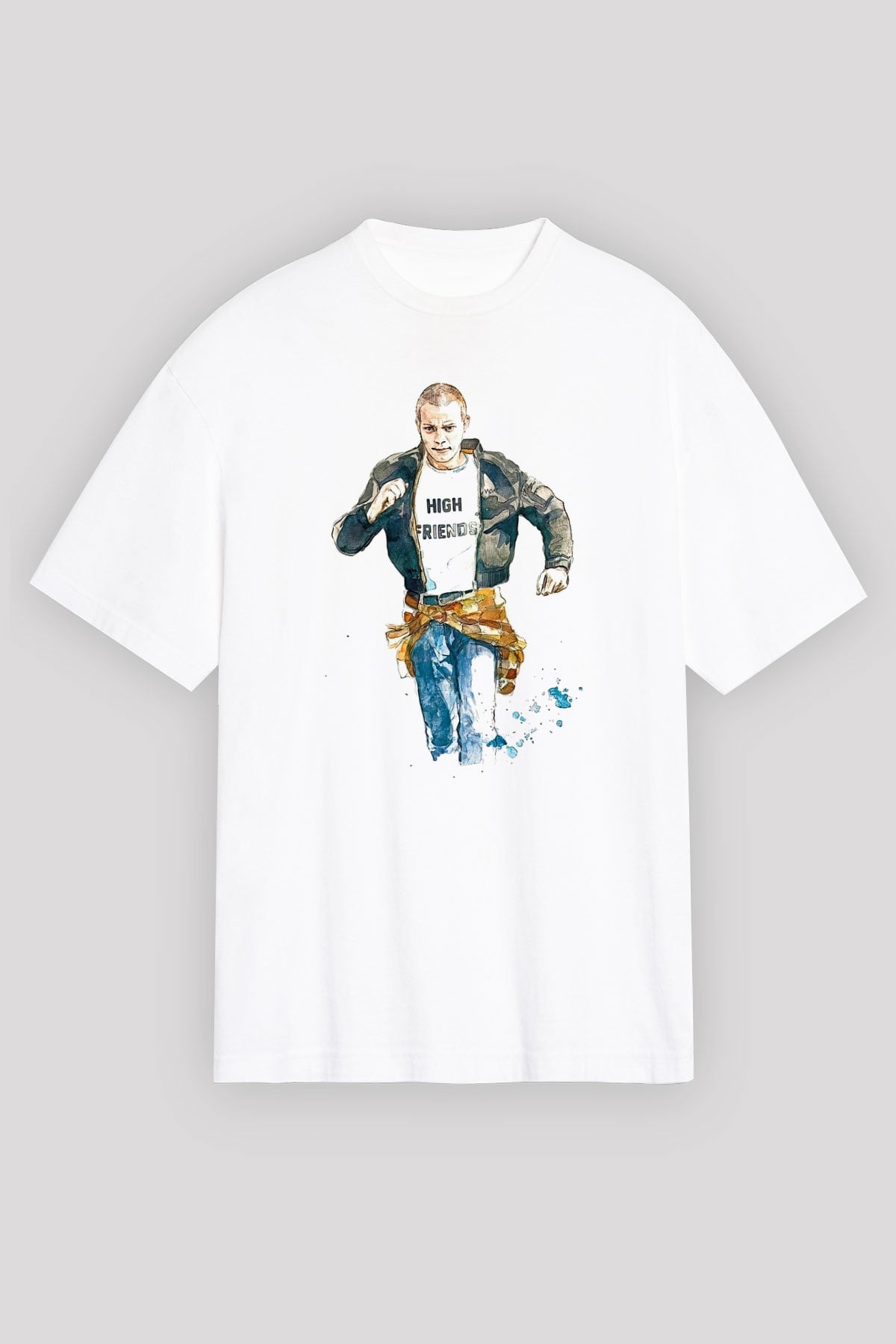 Trainspotting Baskılı Beyaz Unisex Oversize Tişört - Tshirt