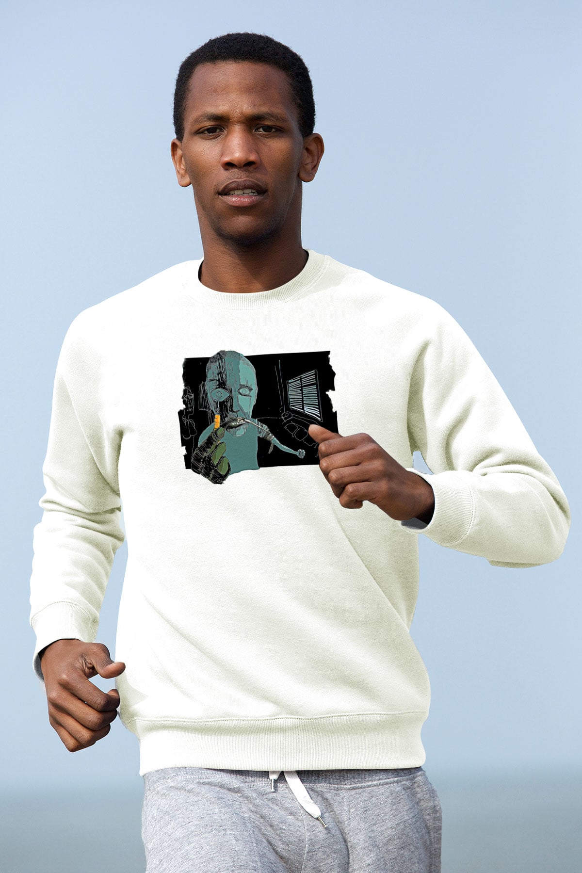 Trainspotting Baskılı Beyaz Unisex Sweatshirt