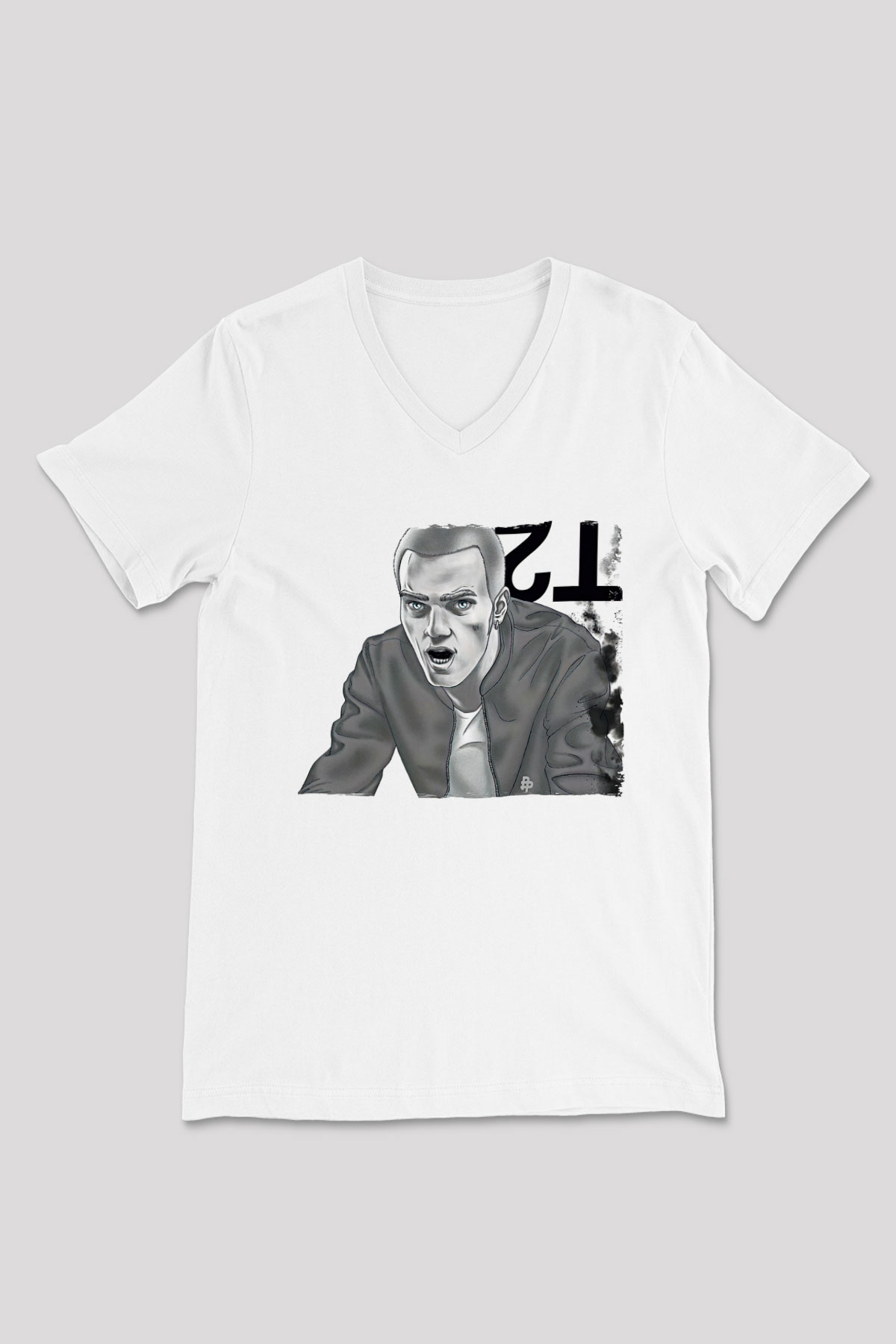 Trainspotting Baskılı Beyaz Unisex V Yaka Tişört - Tshirt