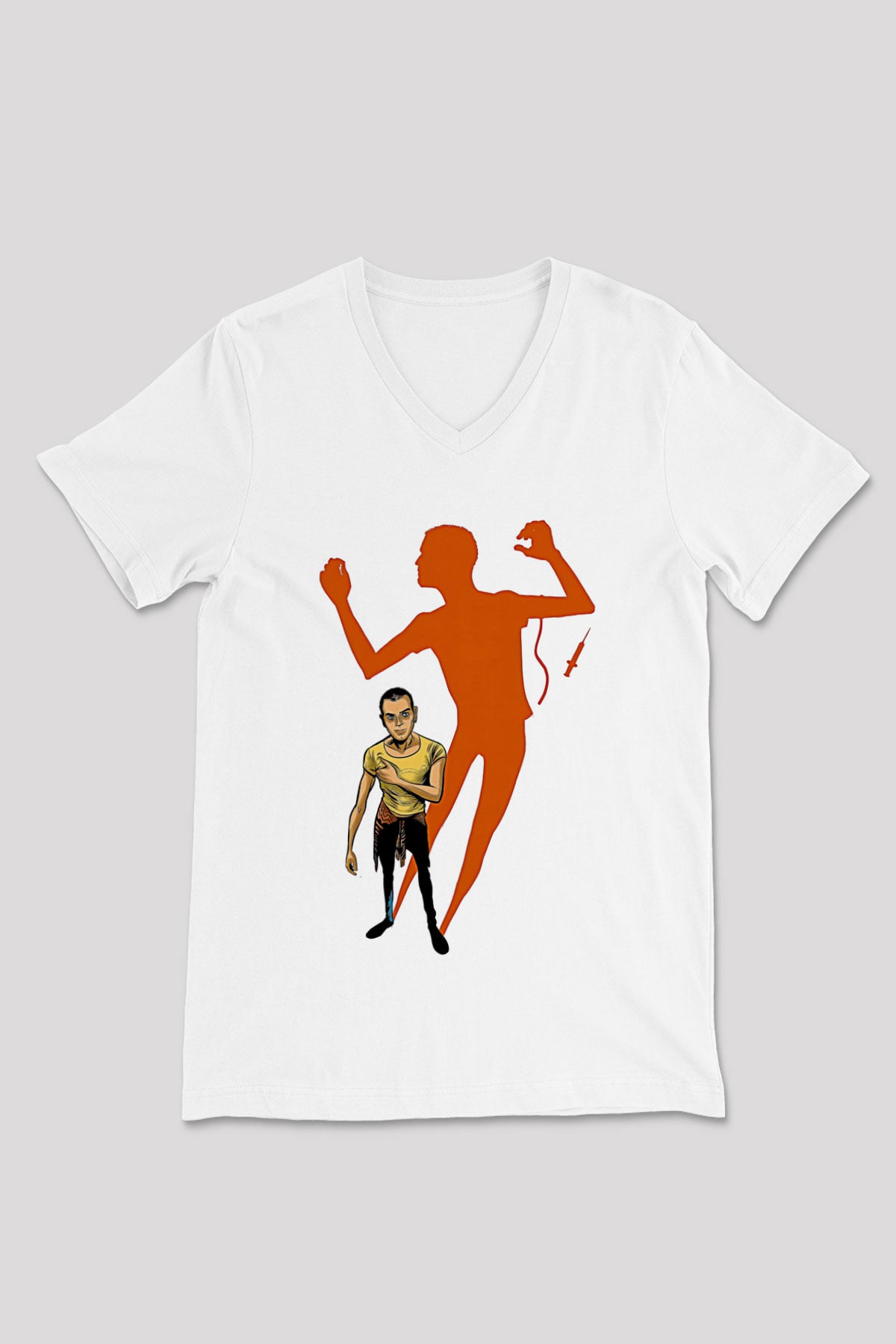 Trainspotting Baskılı Beyaz Unisex V Yaka Tişört - Tshirt