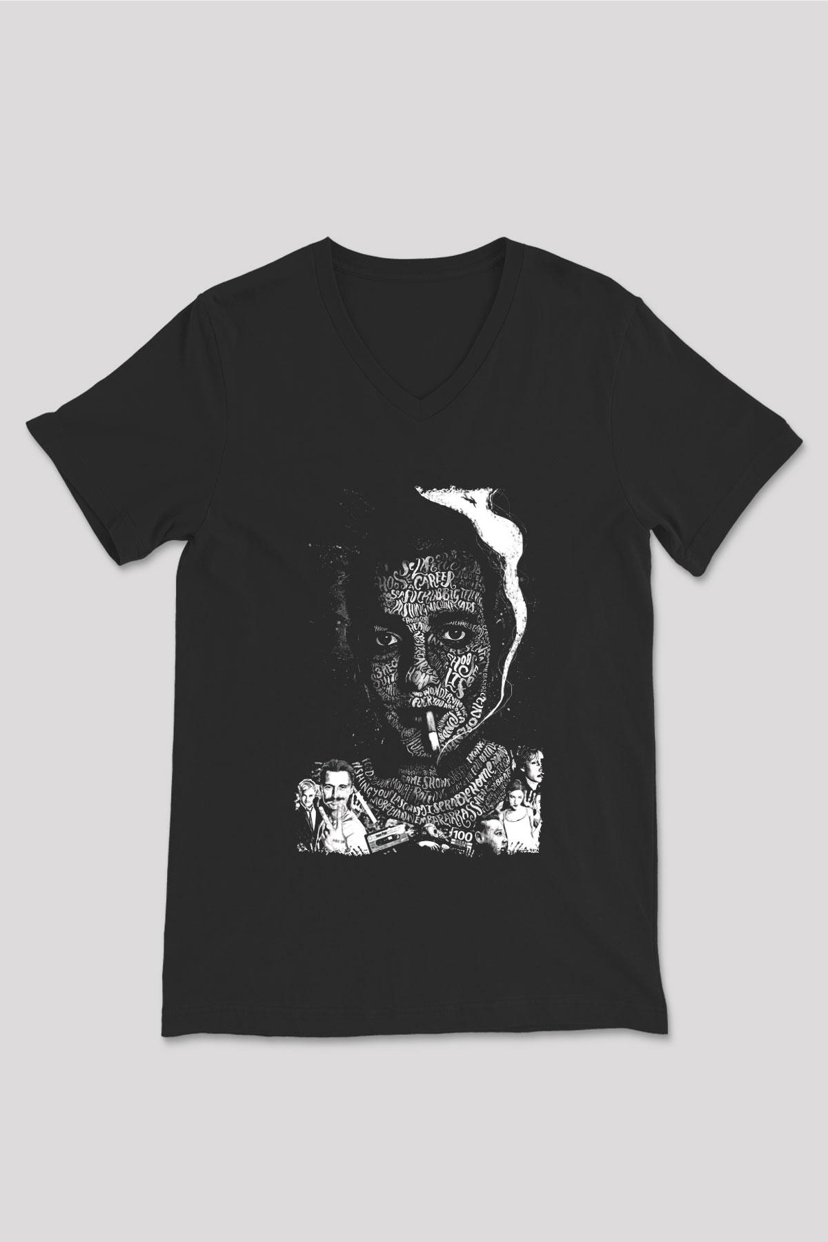 Trainspotting Baskılı Unisex Siyah V Yaka Tişört - Tshirt