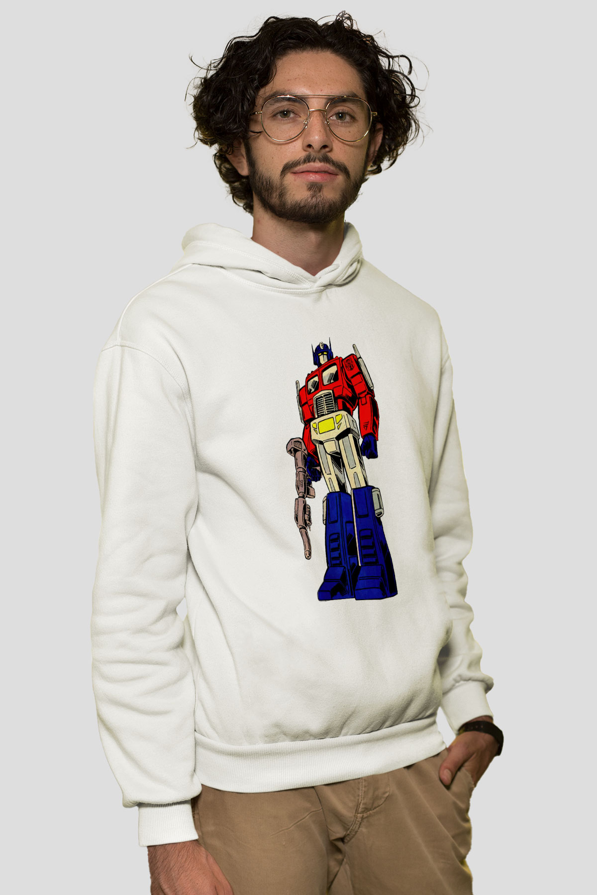 Transformers Beyaz Unisex Hoodie