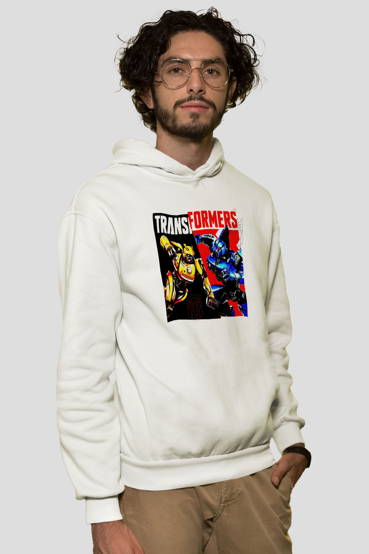 Transformers Beyaz Unisex Hoodie