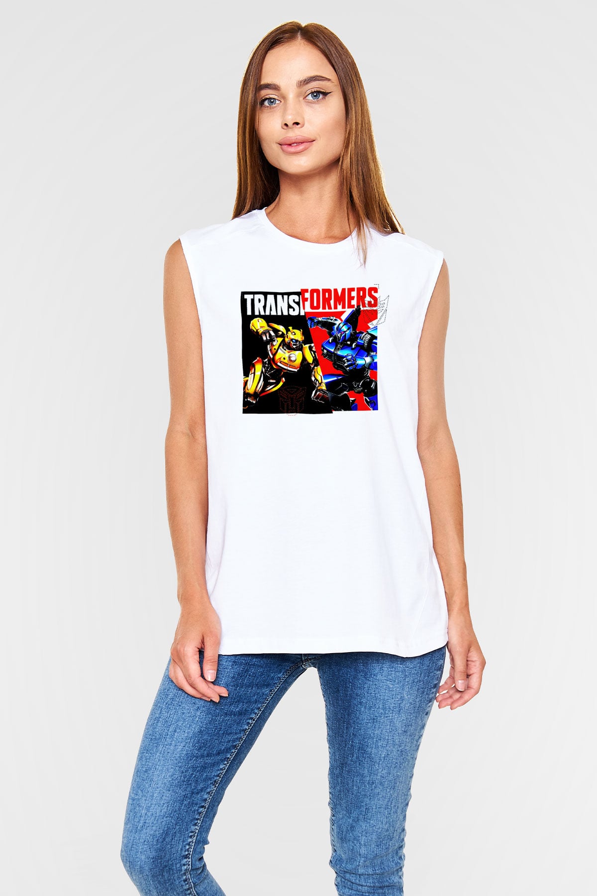 Transformers Beyaz Unisex  Kolsuz Tişört