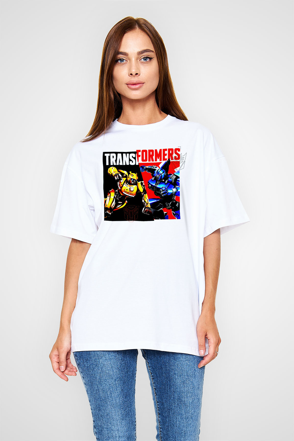 Transformers Beyaz Oversize Tişört