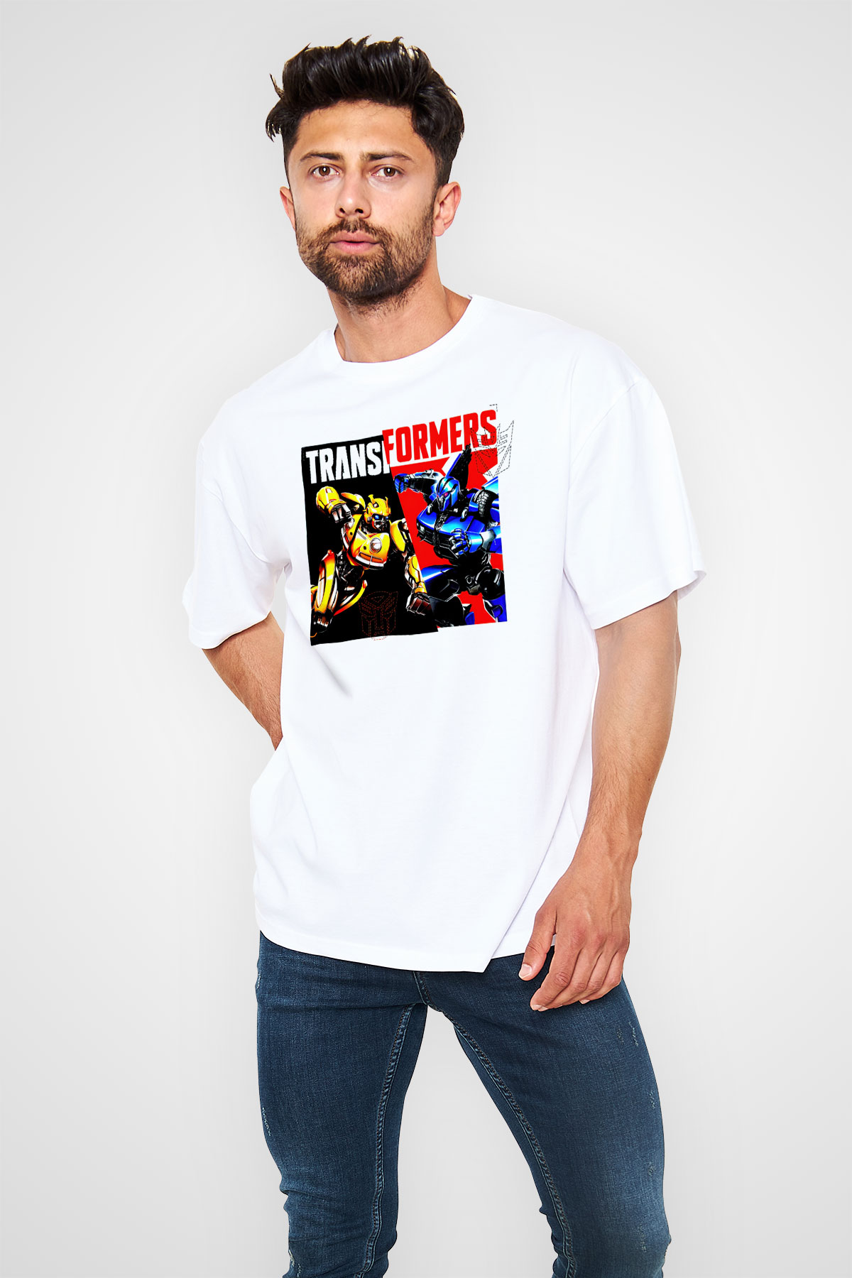 Transformers Beyaz Oversize Tişört