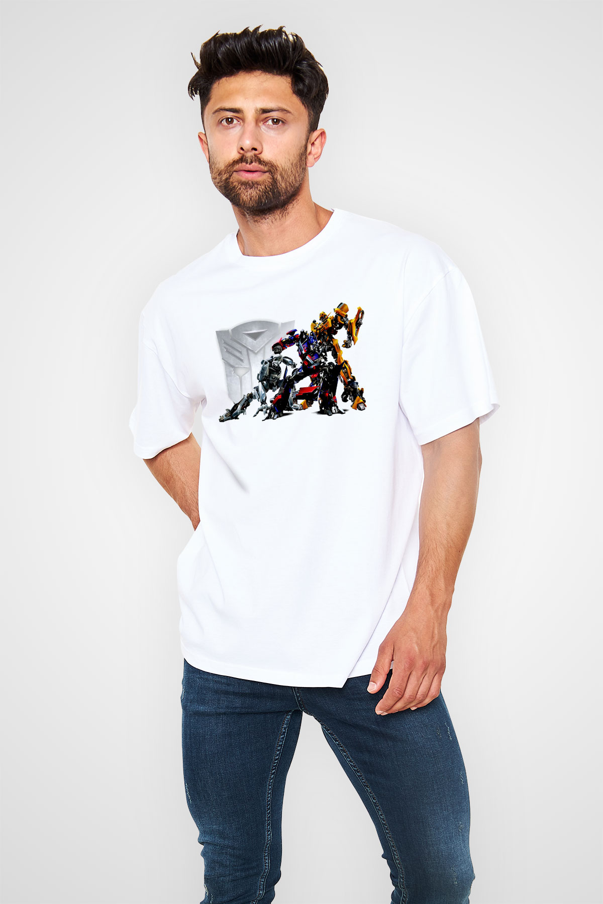 Transformers Beyaz Oversize Tişört