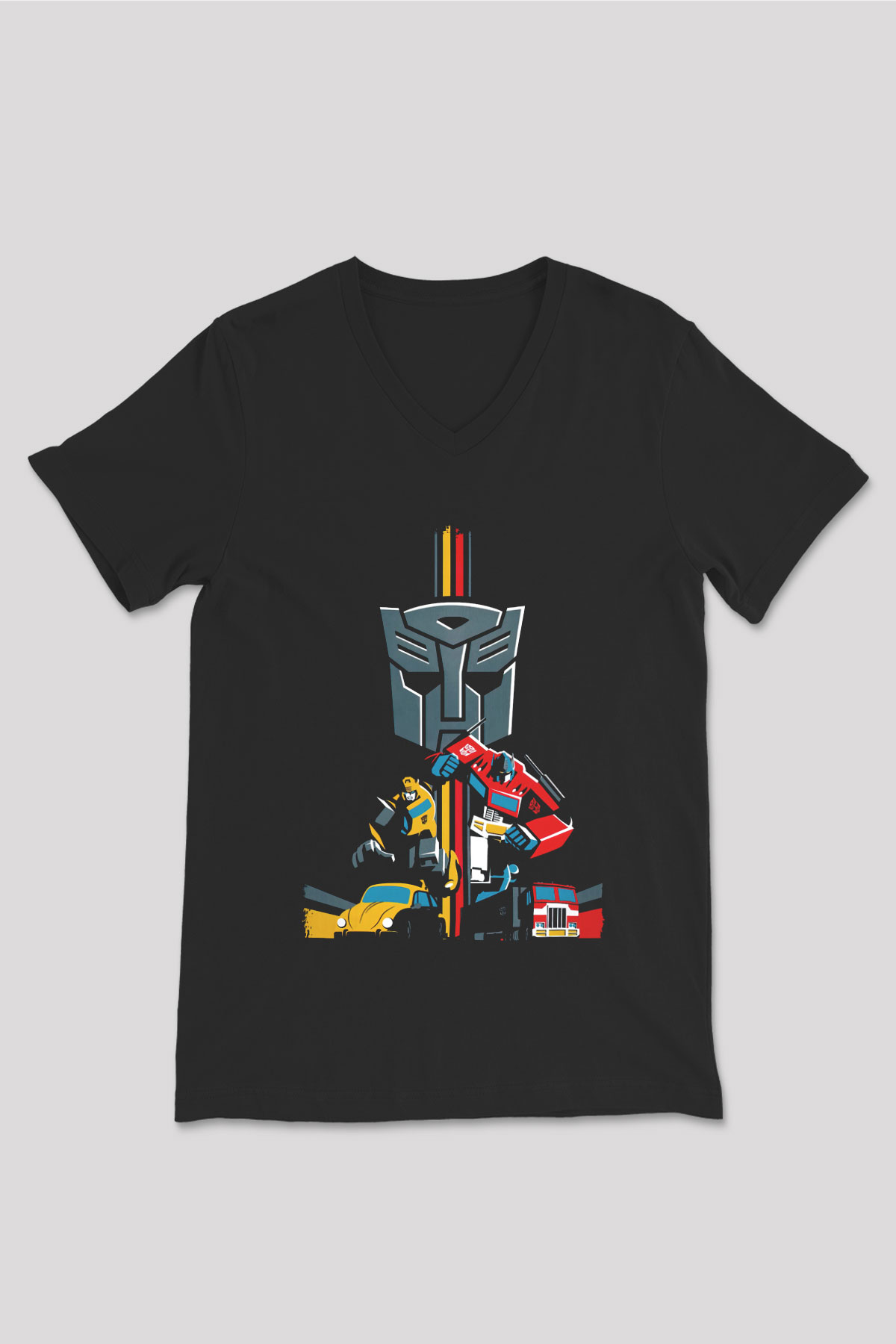 Transformers Siyah Unisex  V Yaka Tişört