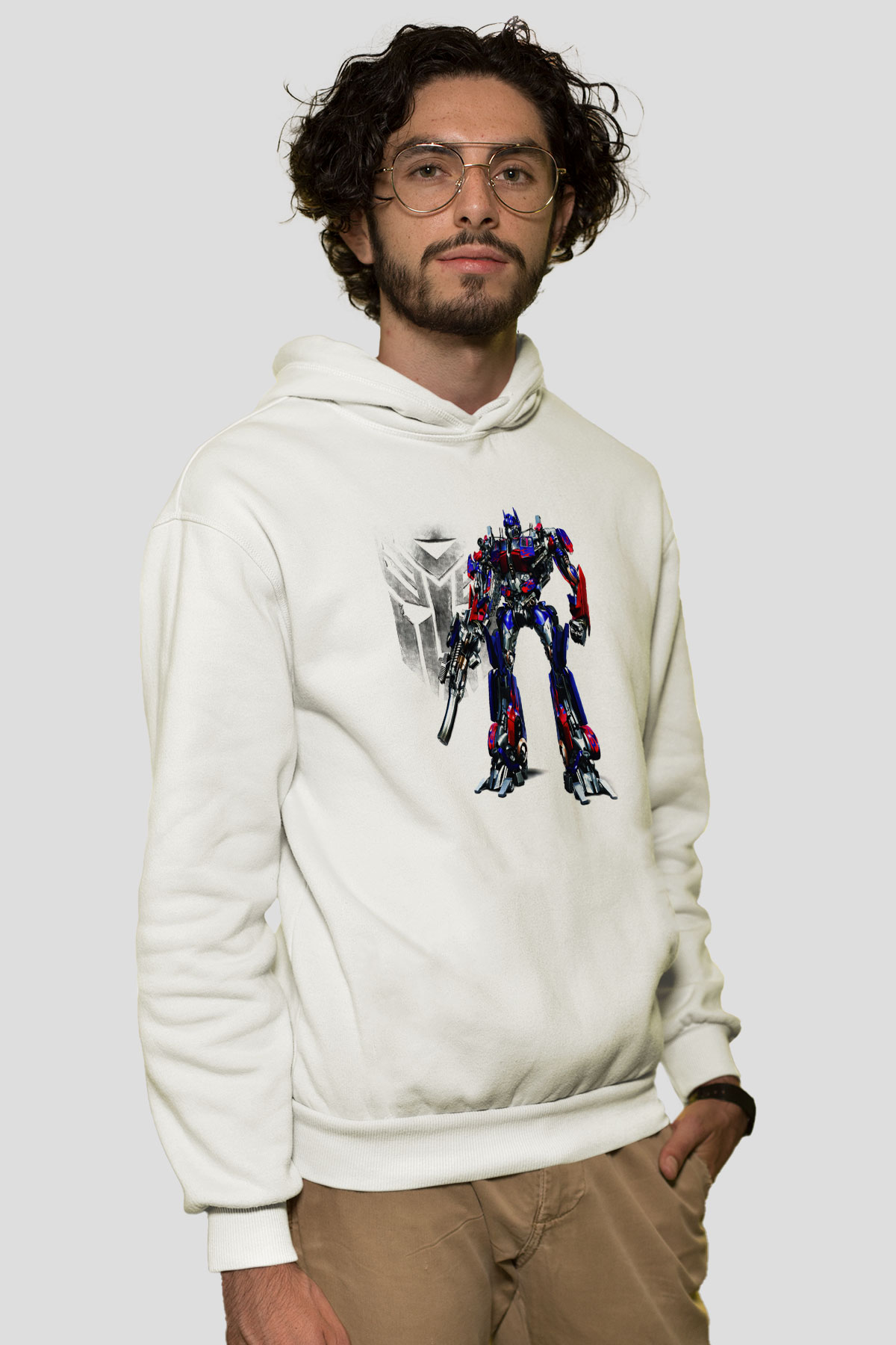 Transformers Tv Beyaz Unisex Kapşonlu Sweatshirt
