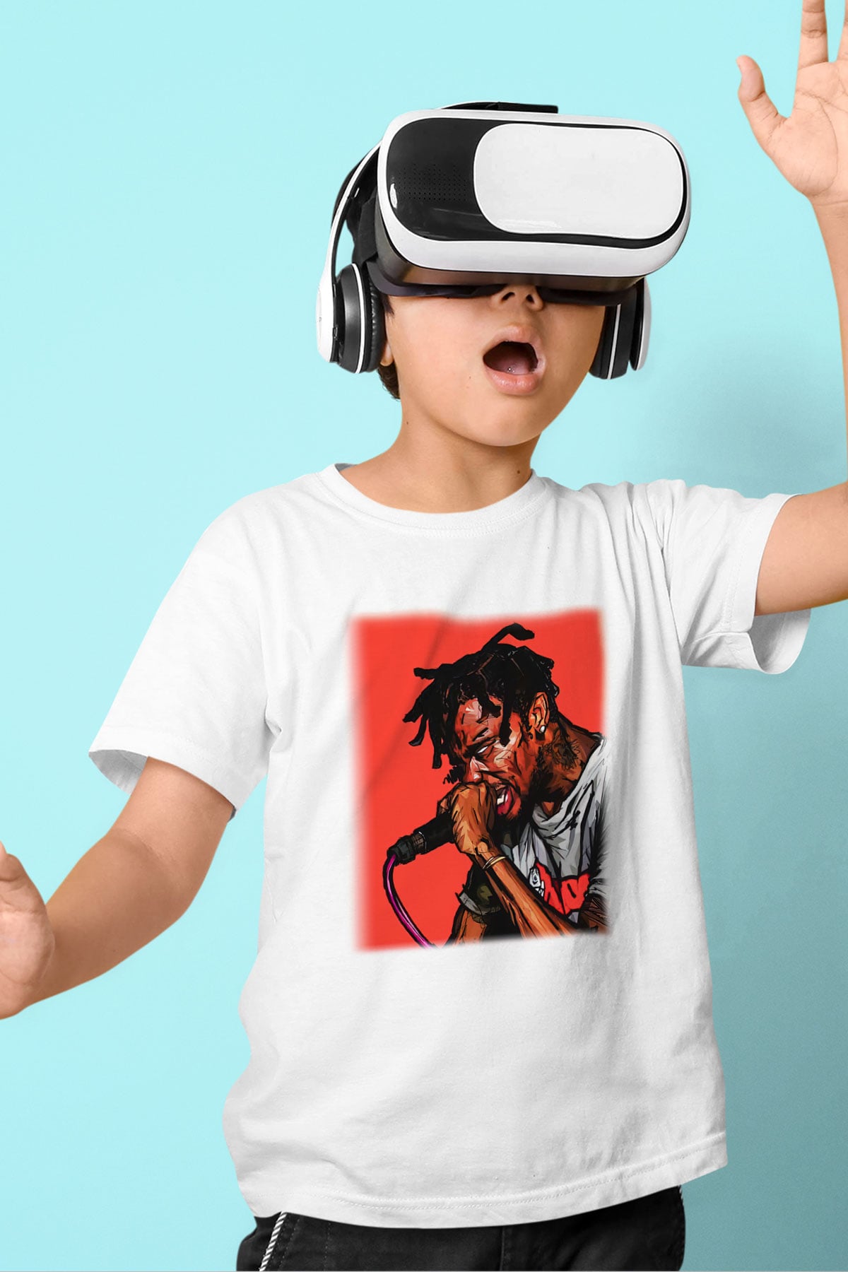 Travis Scott Baskılı Beyaz Unisex Çocuk Tişört