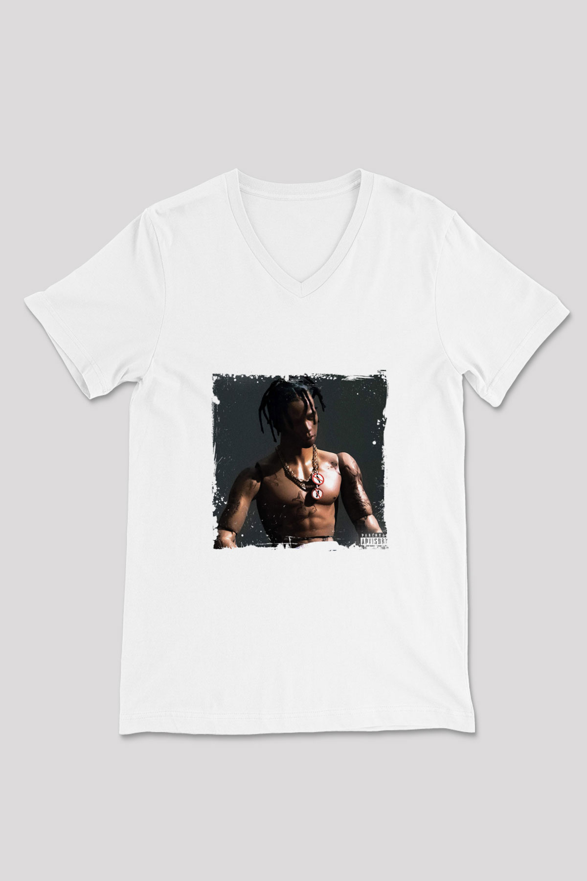 Travis Scott Baskılı Beyaz V Yaka Unisex Tişört