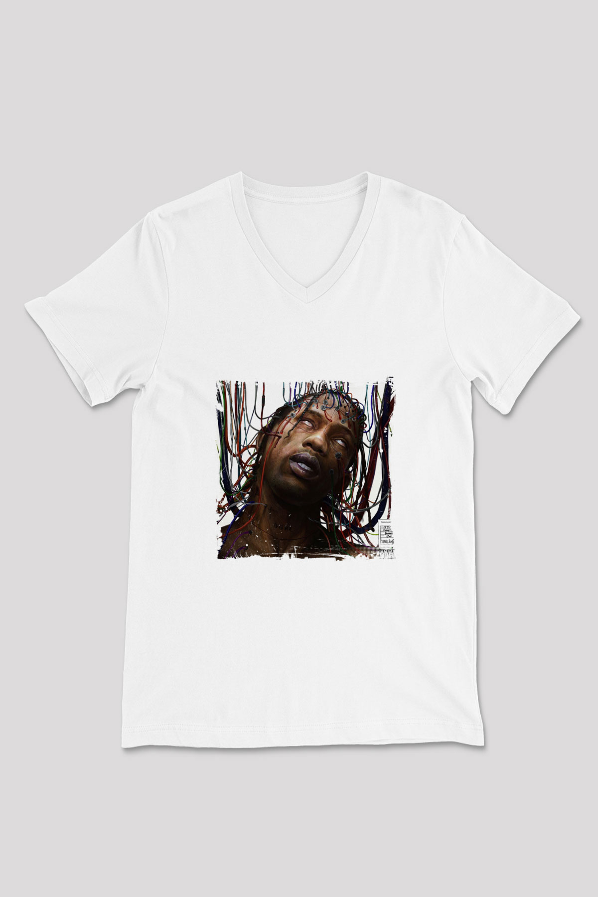Travis Scott Baskılı Beyaz V Yaka Unisex Tişört