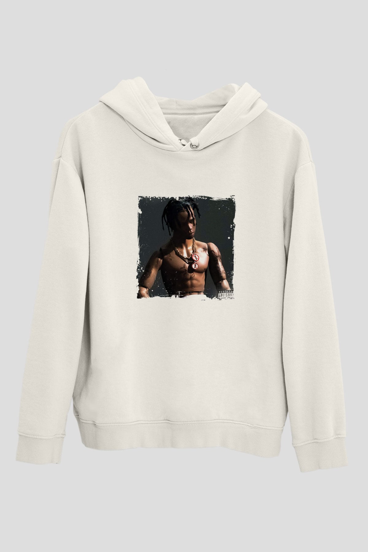 Travis Scott Baskılı Unisex Beyaz Kapüşonlu Sweatshirt